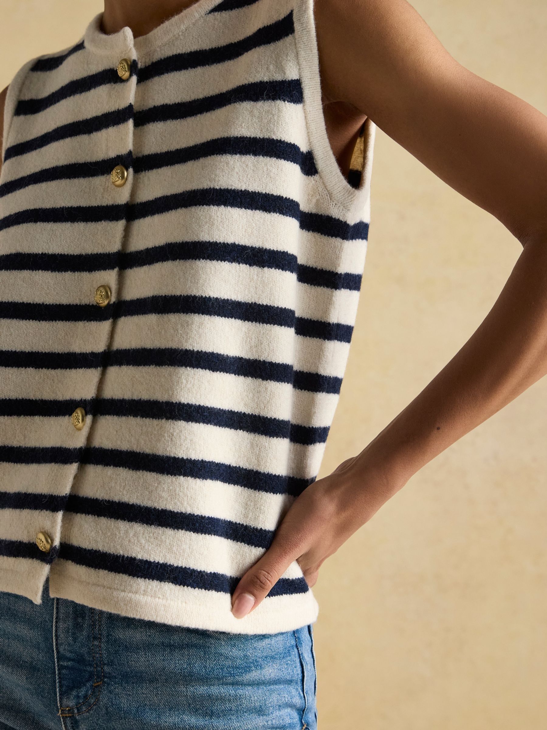 Holly Cream/Navy Button Through Knitted Vest - Image 7 of 9