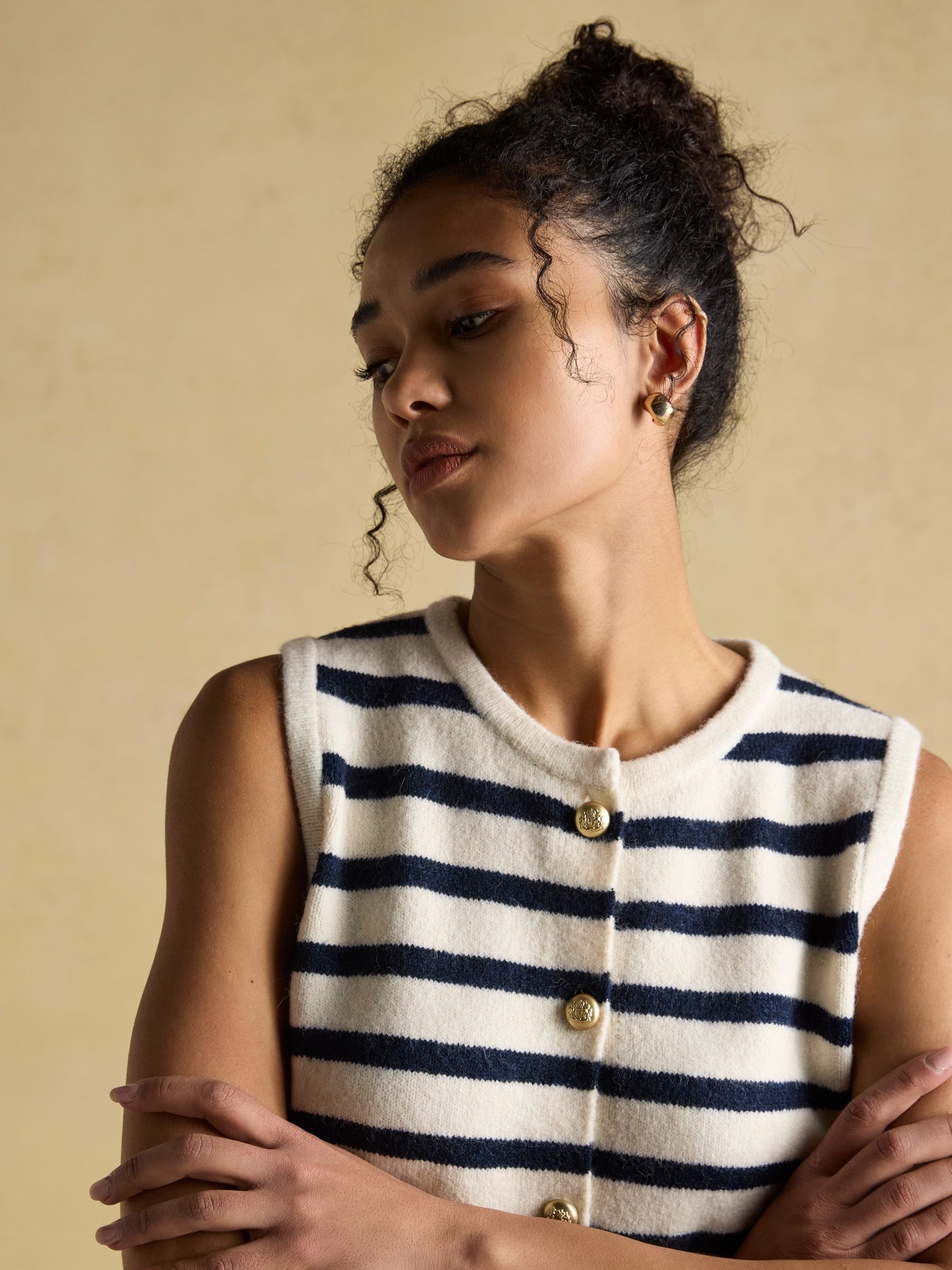 Holly Cream/Navy Button Through Knitted Vest - Image 8 of 9