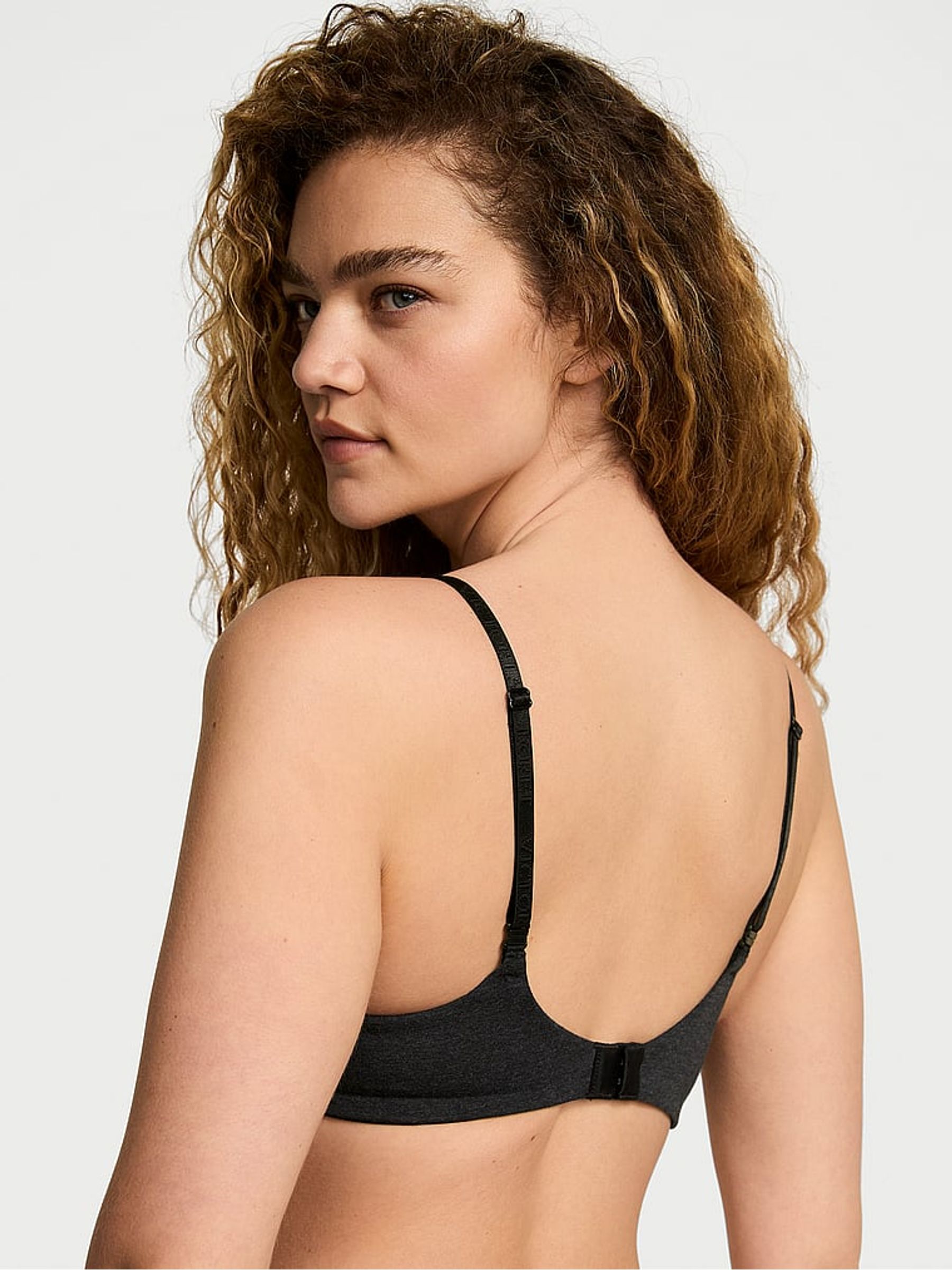 Black Heather Non Wired Lightly Lined Cotton Logo Bra - Image 2 of 3