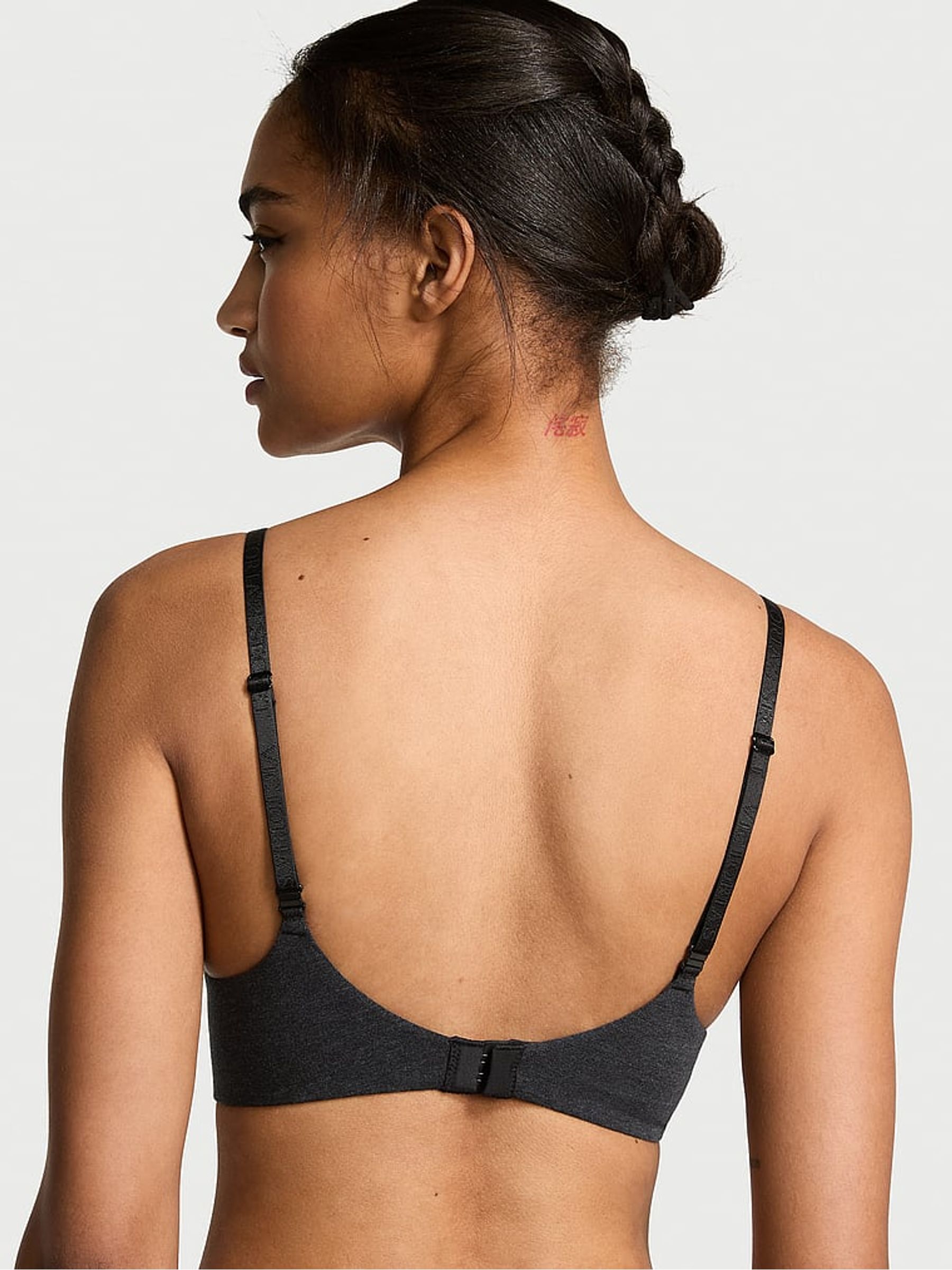 Black Heather Full Cup Push Up Cotton Logo Bra - Image 2 of 3