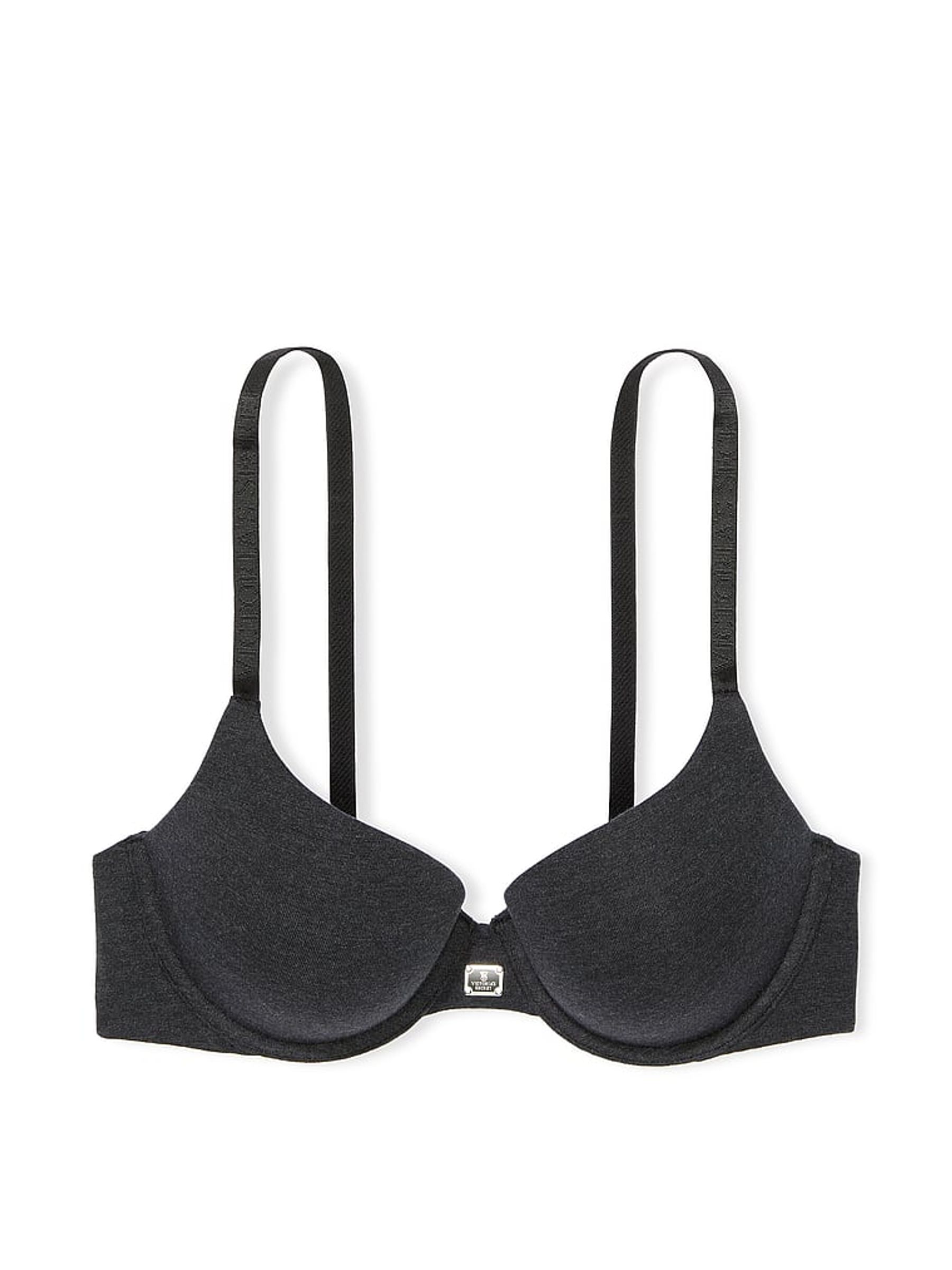 Black Heather Full Cup Push Up Cotton Logo Bra - Image 3 of 3