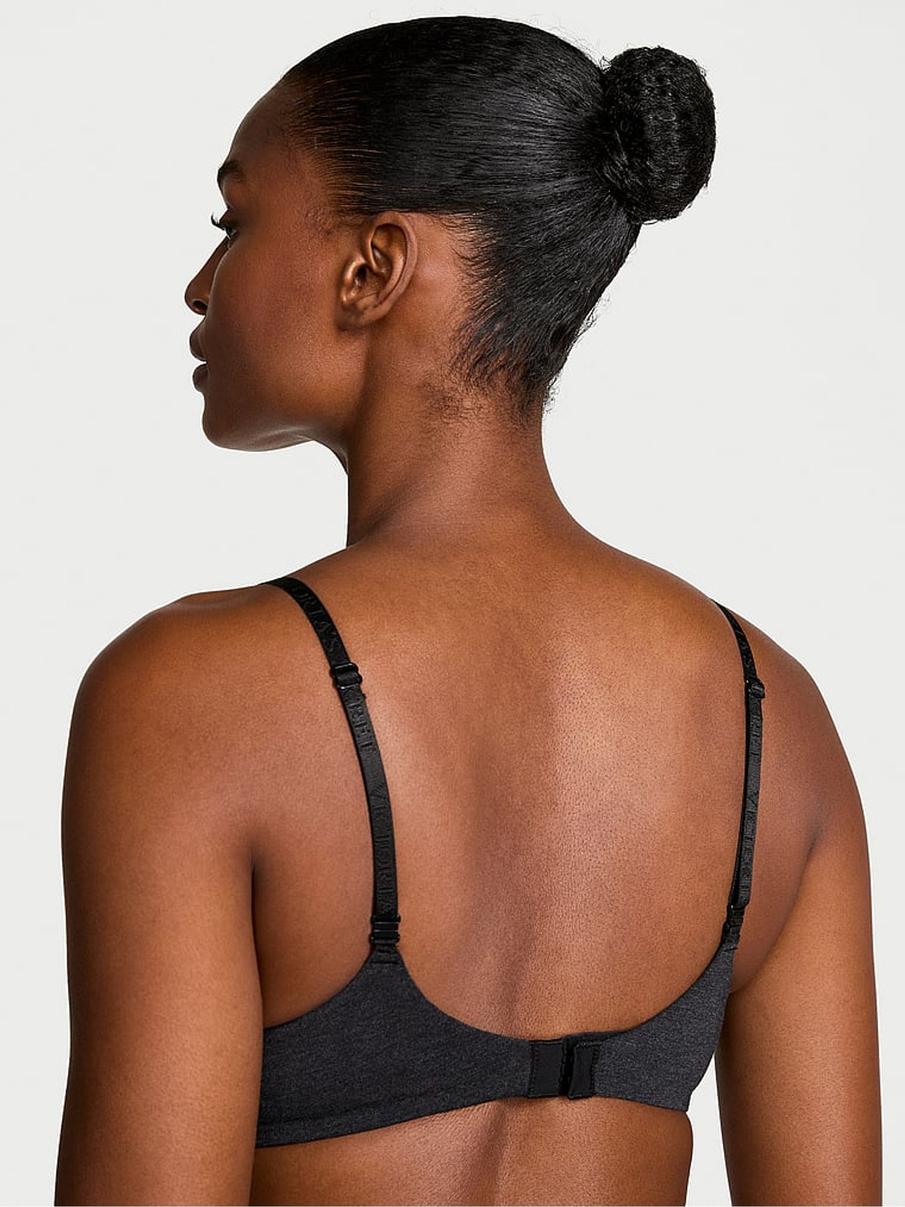 Black Heather Lightly Lined Demi Cotton Logo Bra - Image 2 of 2