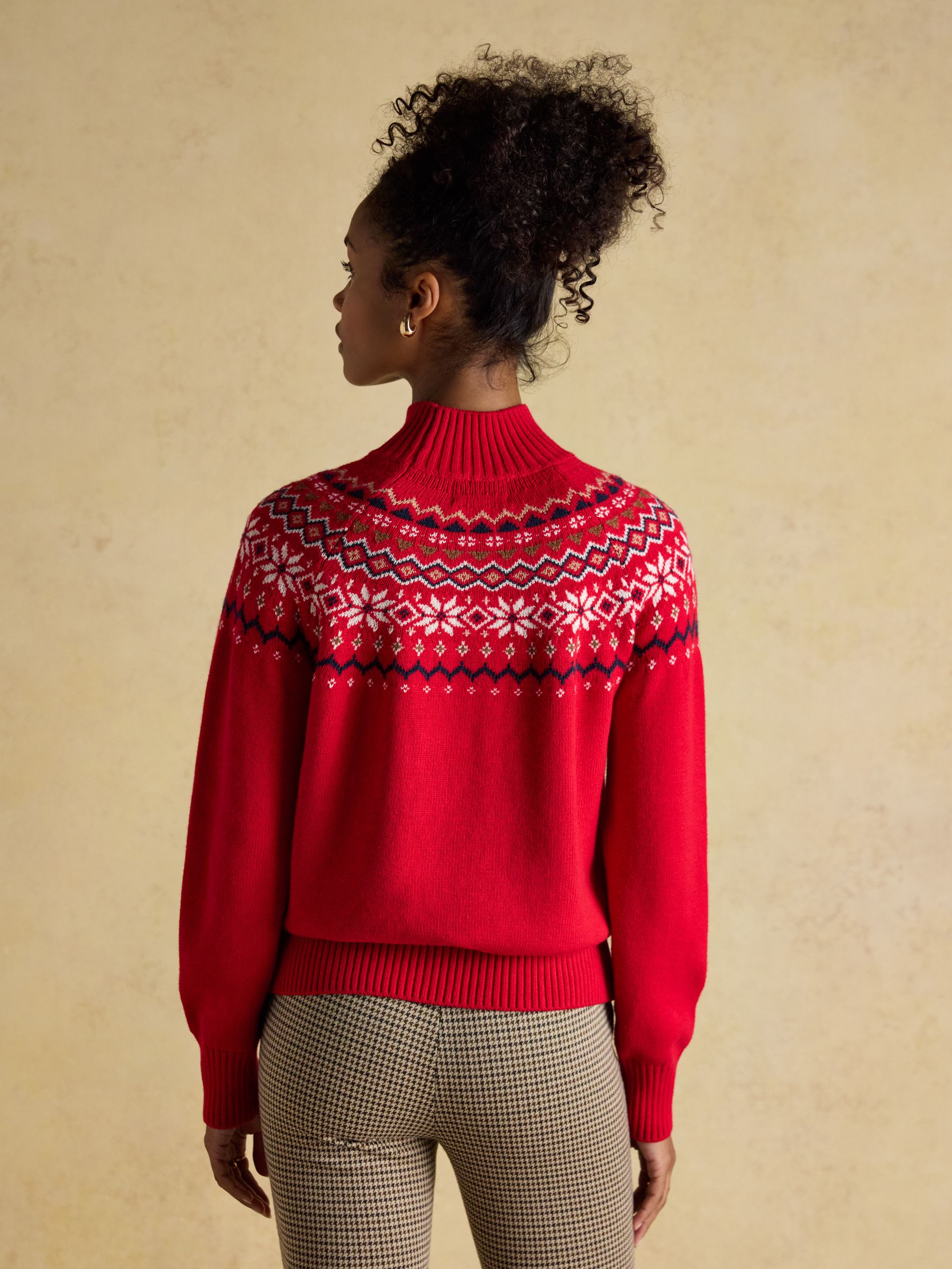 Alba Red Fair Isle High Neck Cotton-Blend Jumper - Image 2 of 8 Alba Red Fair Isle High Neck Cotton-Blend Jumper - Image 2 of 8