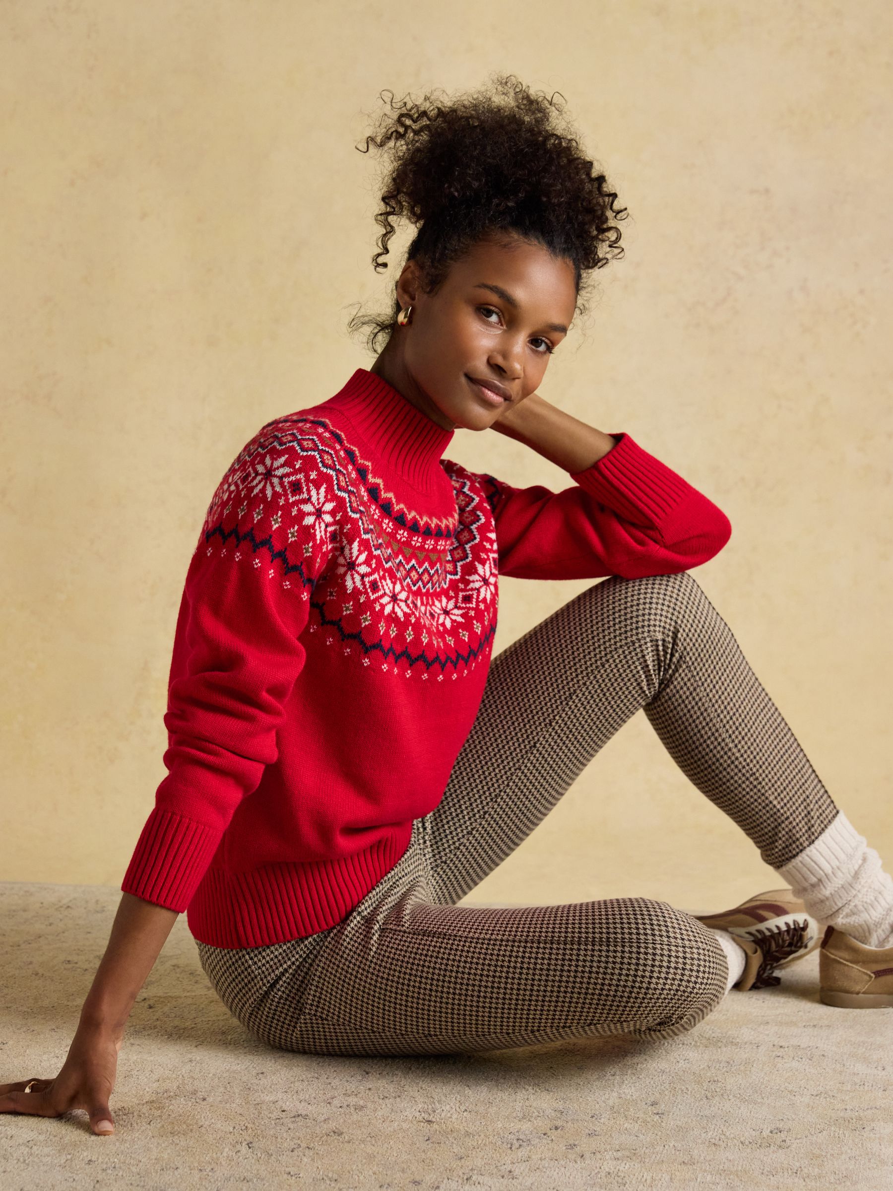 Alba Red Fair Isle High Neck Cotton-Blend Jumper - Image 3 of 8