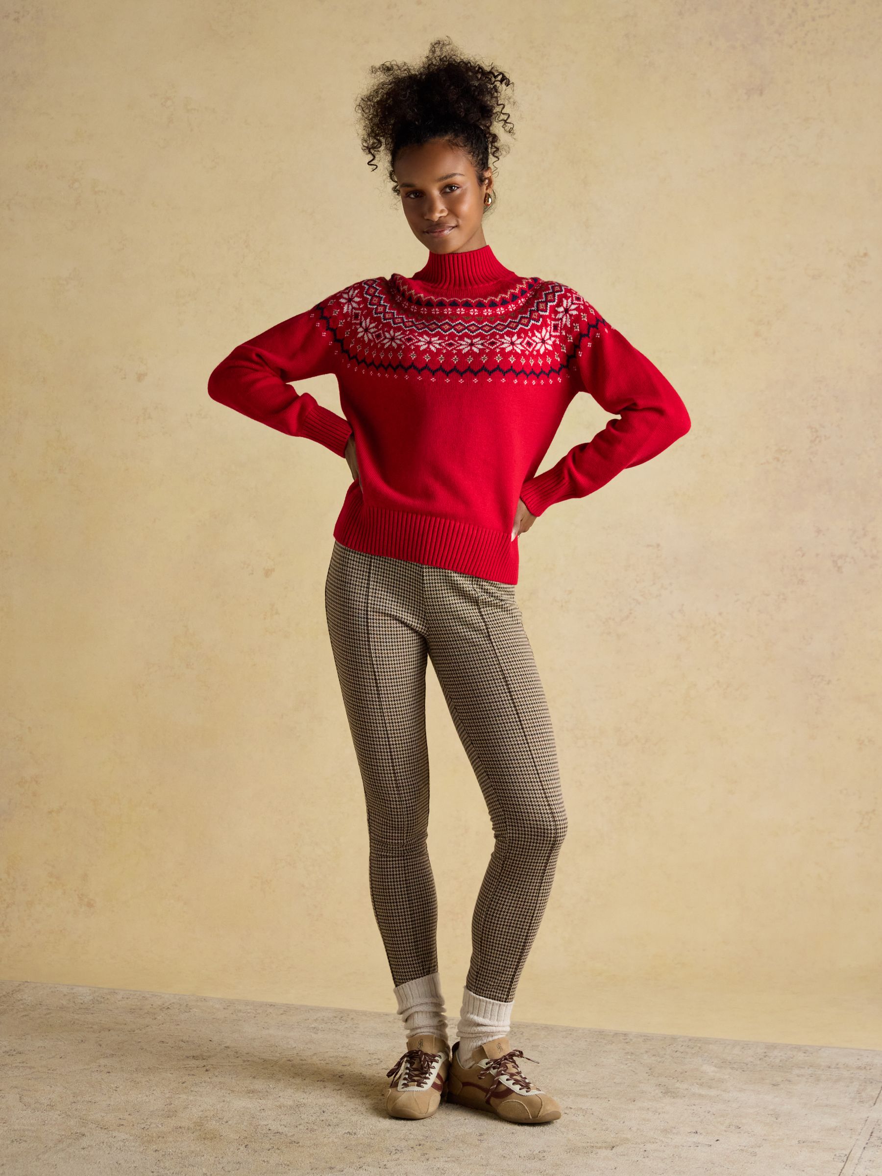Alba Red Fair Isle High Neck Cotton-Blend Jumper - Image 4 of 8