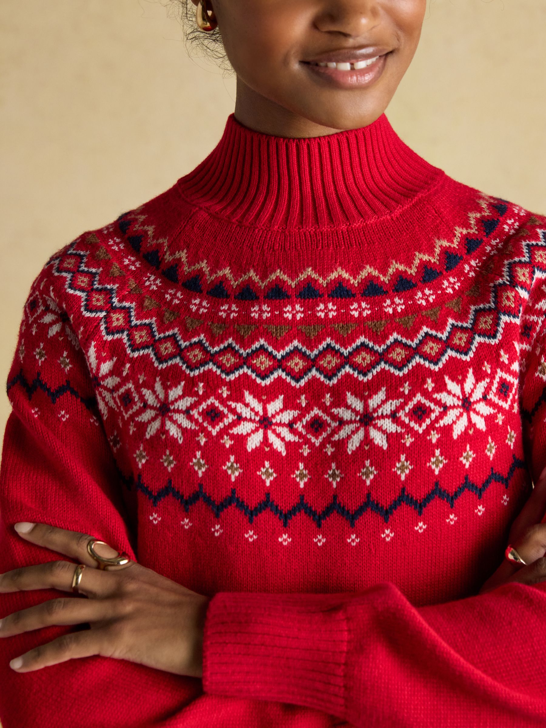 Alba Red Fair Isle High Neck Cotton-Blend Jumper - Image 6 of 8