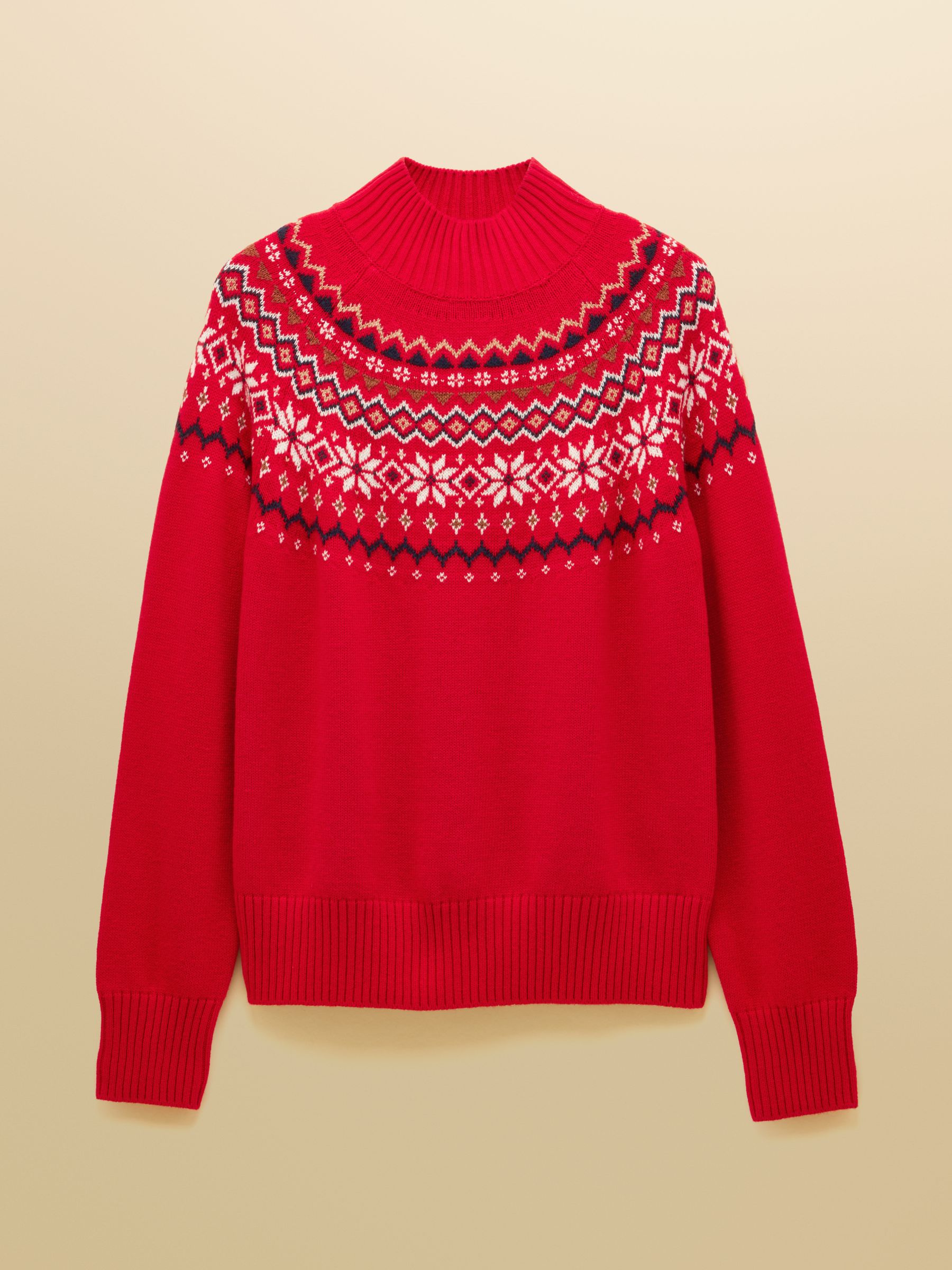 Alba Red Fair Isle High Neck Cotton-Blend Jumper - Image 8 of 8
