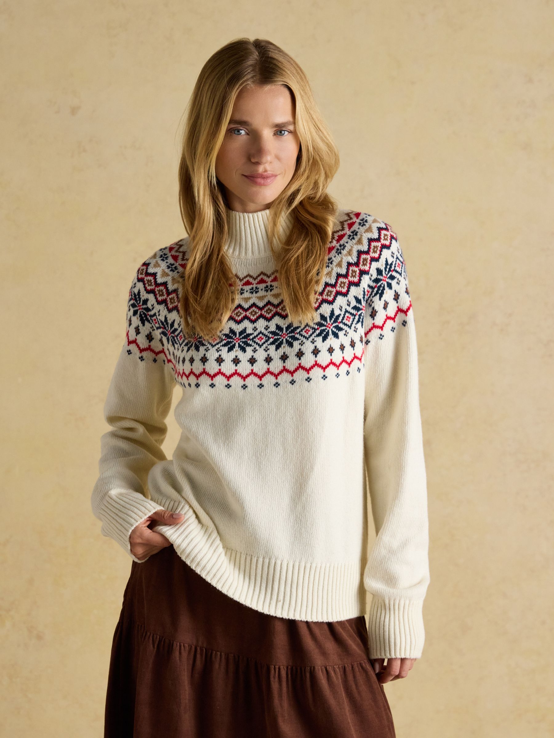 Alba Cream Fair Isle High Neck Cotton-Blend Jumper - Image 1 of 8 Alba Cream Fair Isle High Neck Cotton-Blend Jumper - Image 1 of 8