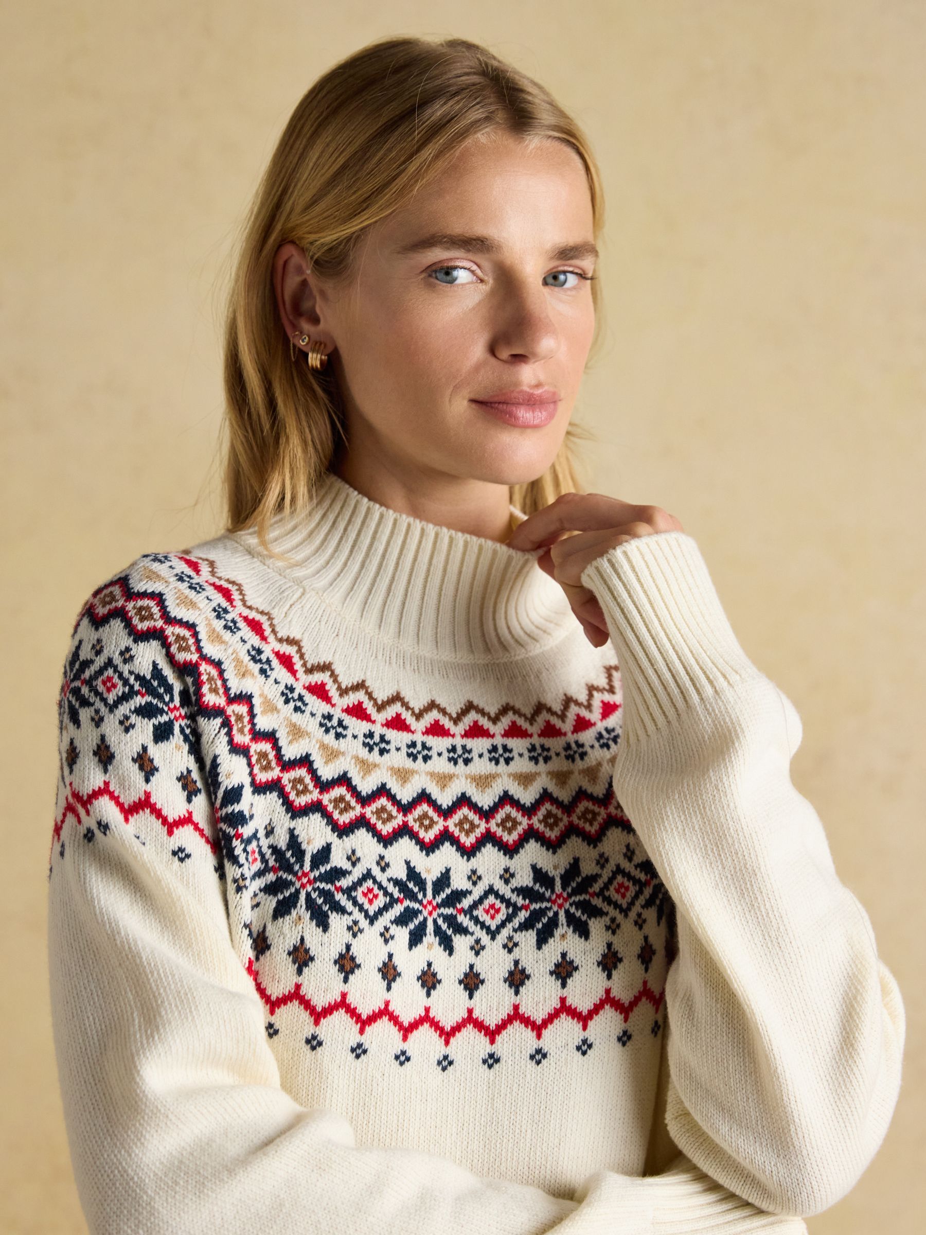 Alba Cream Fair Isle High Neck Cotton-Blend Jumper - Image 4 of 8
