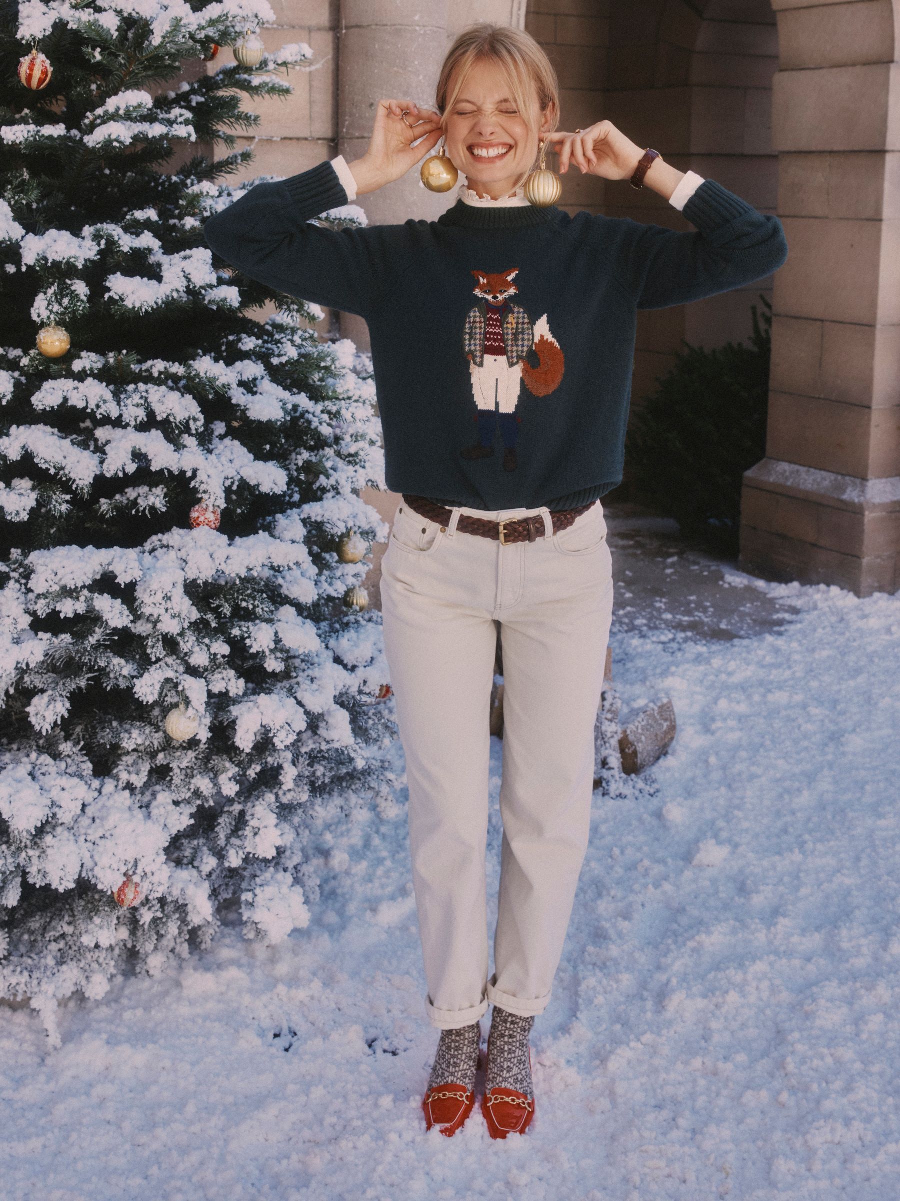 Green Jonty Fox Intarsia Cotton-Rich Crew Neck Jumper - Image 2 of 15