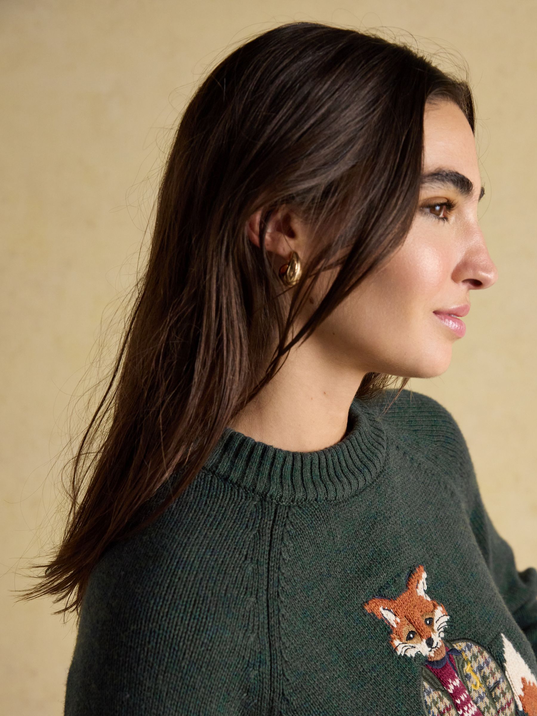 Green Jonty Fox Intarsia Cotton-Rich Crew Neck Jumper - Image 6 of 15