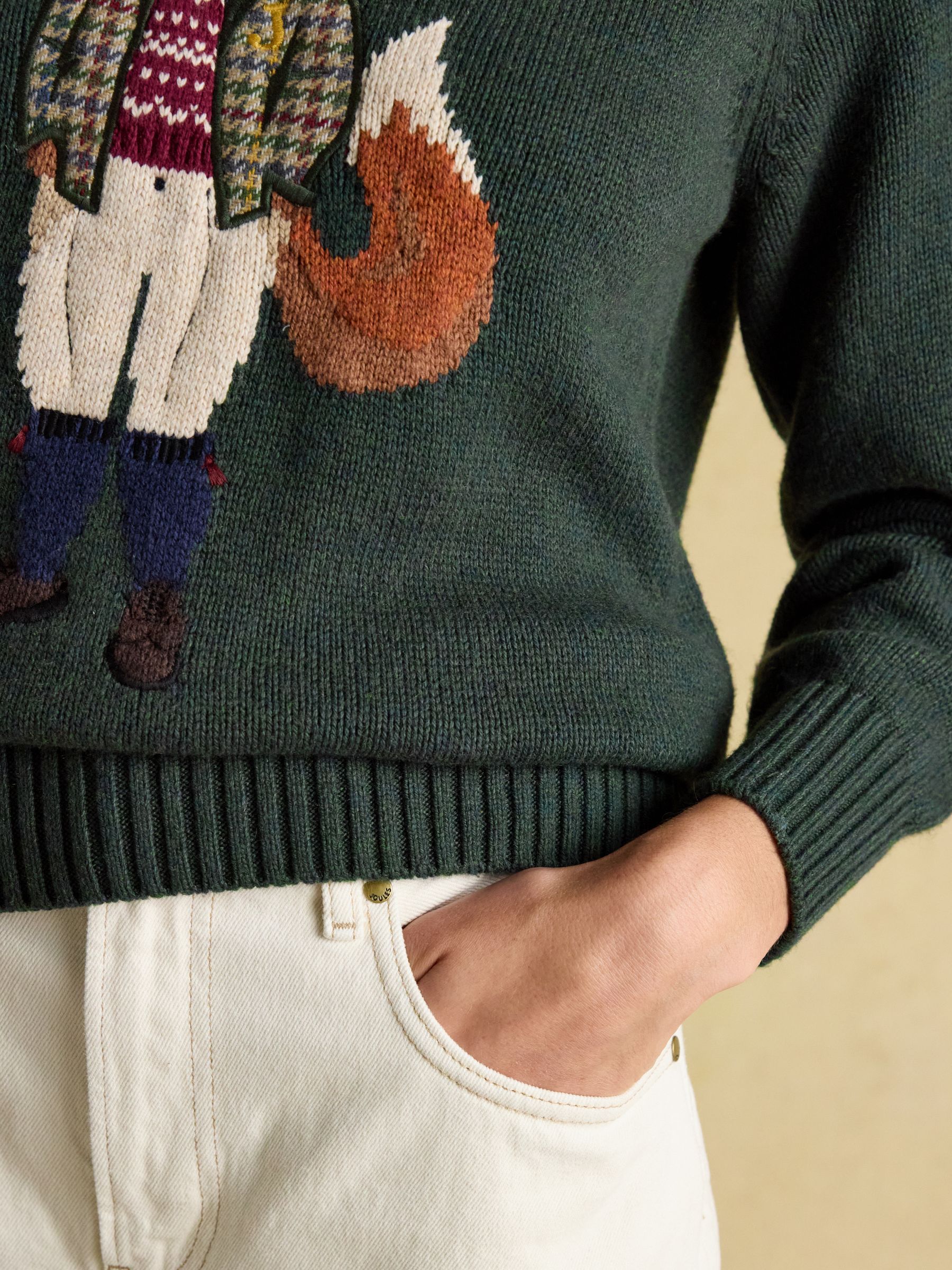 Green Jonty Fox Intarsia Cotton-Rich Crew Neck Jumper - Image 8 of 15
