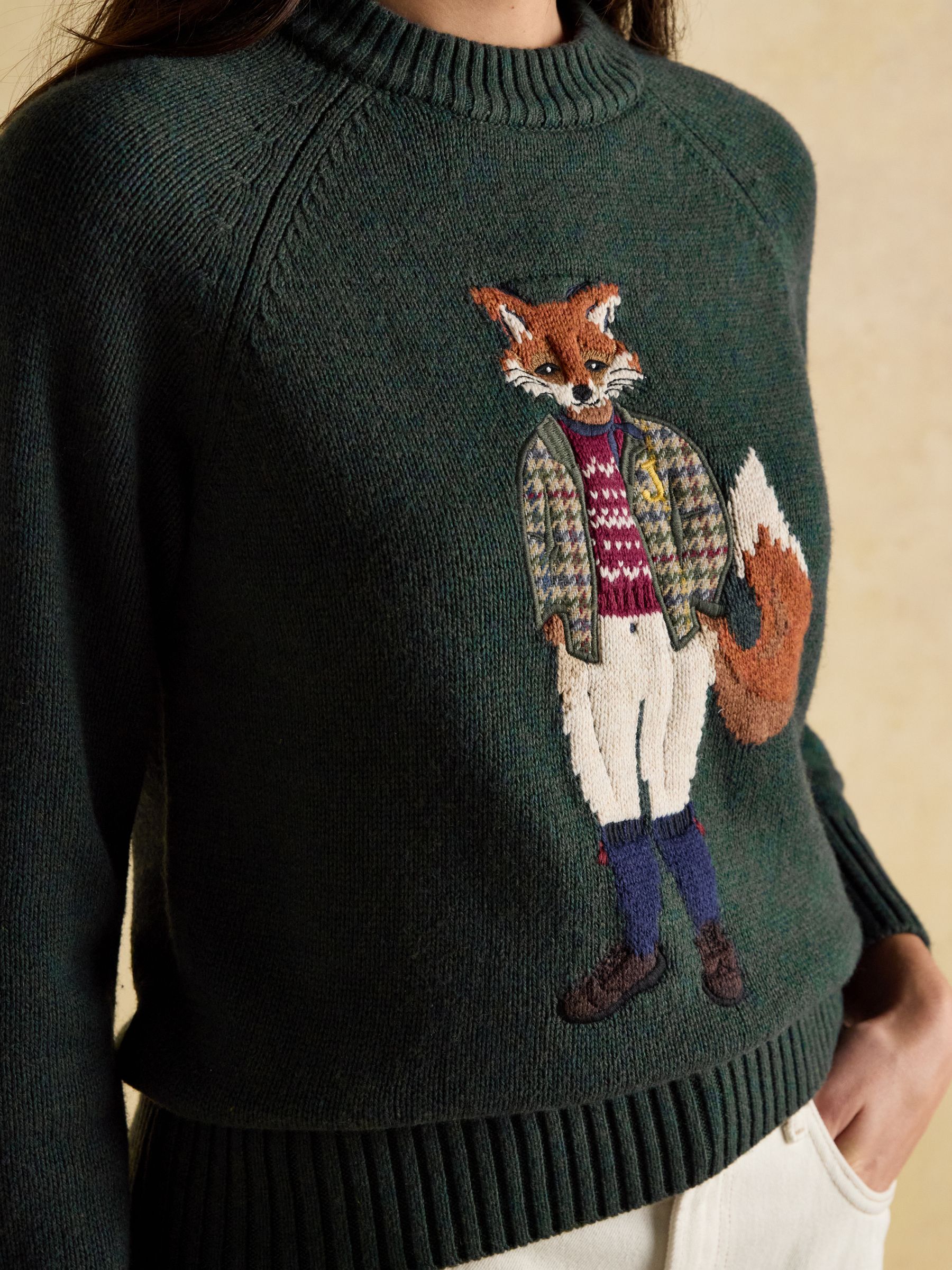 Green Jonty Fox Intarsia Cotton-Rich Crew Neck Jumper - Image 9 of 15