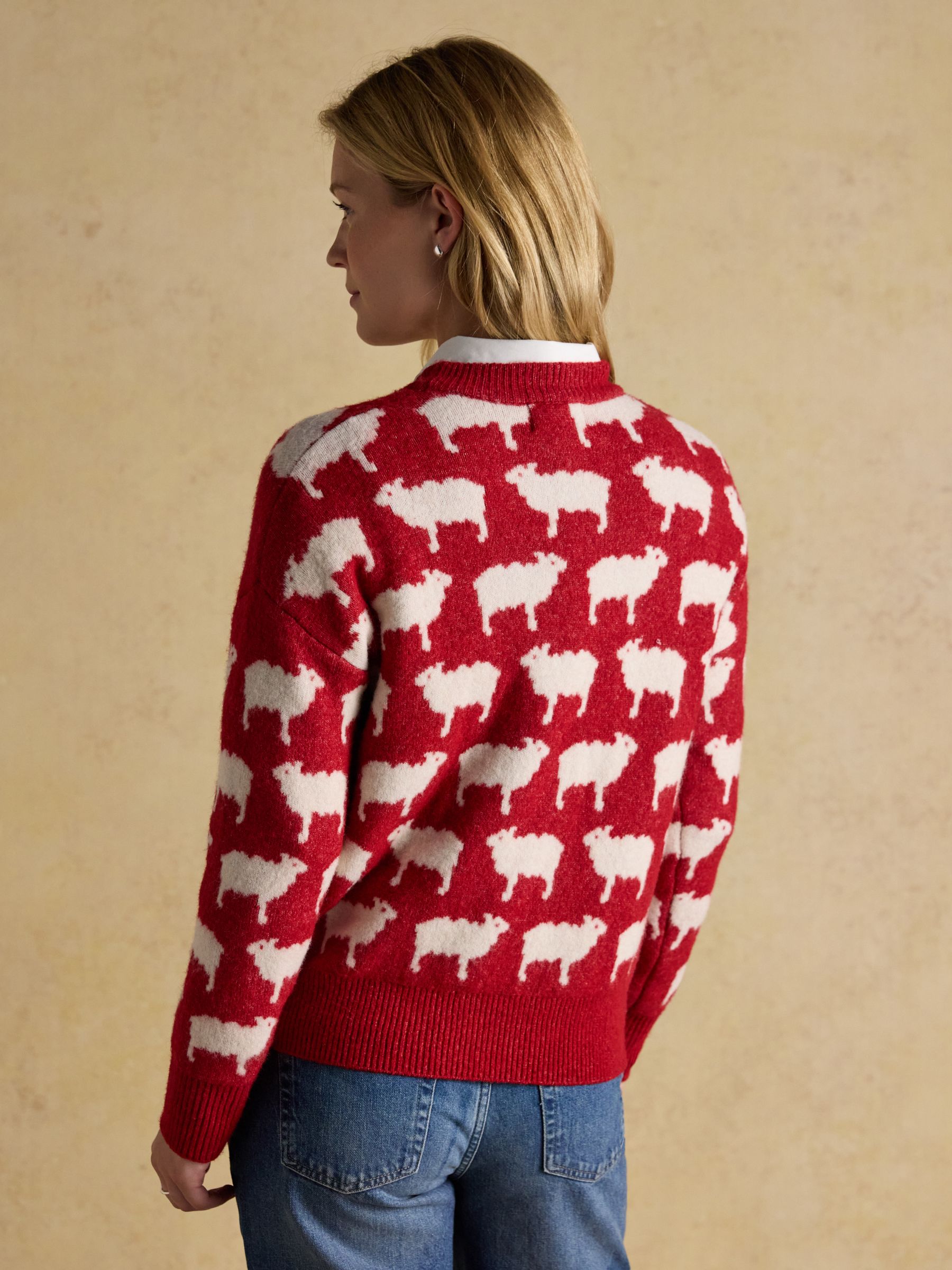 Knitted Red What The Flock Jumper with Crew Neck - Image 2 of 7 Knitted Red What The Flock Jumper with Crew Neck - Image 2 of 7