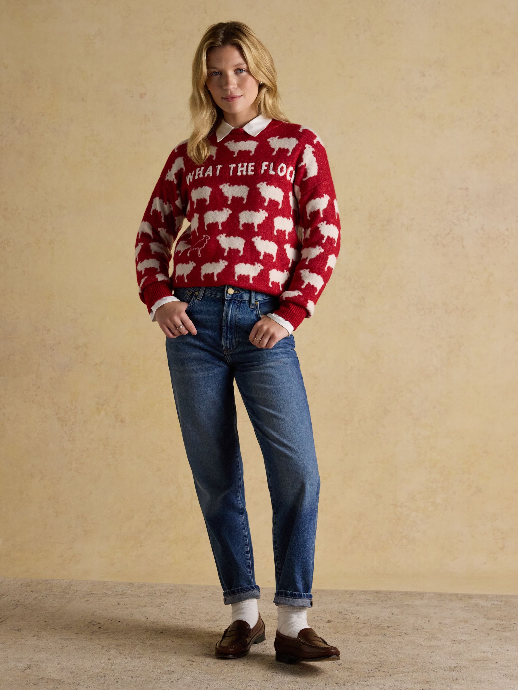 Knitted Red What The Flock Jumper with Crew Neck - Image 3 of 7