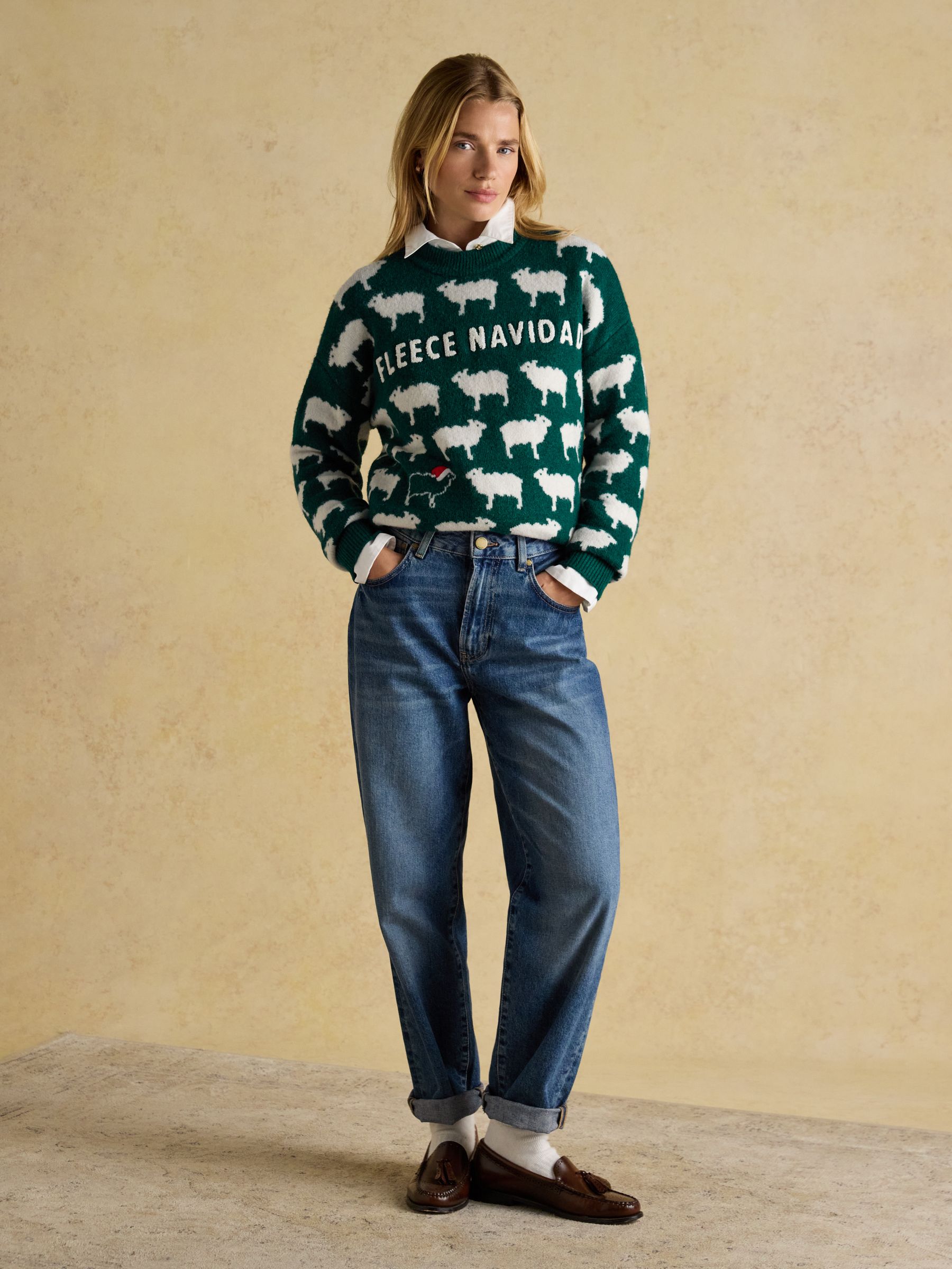 Knitted Green Fleece Navidad Christmas Jumper with Crew Neck - Image 6 of 8