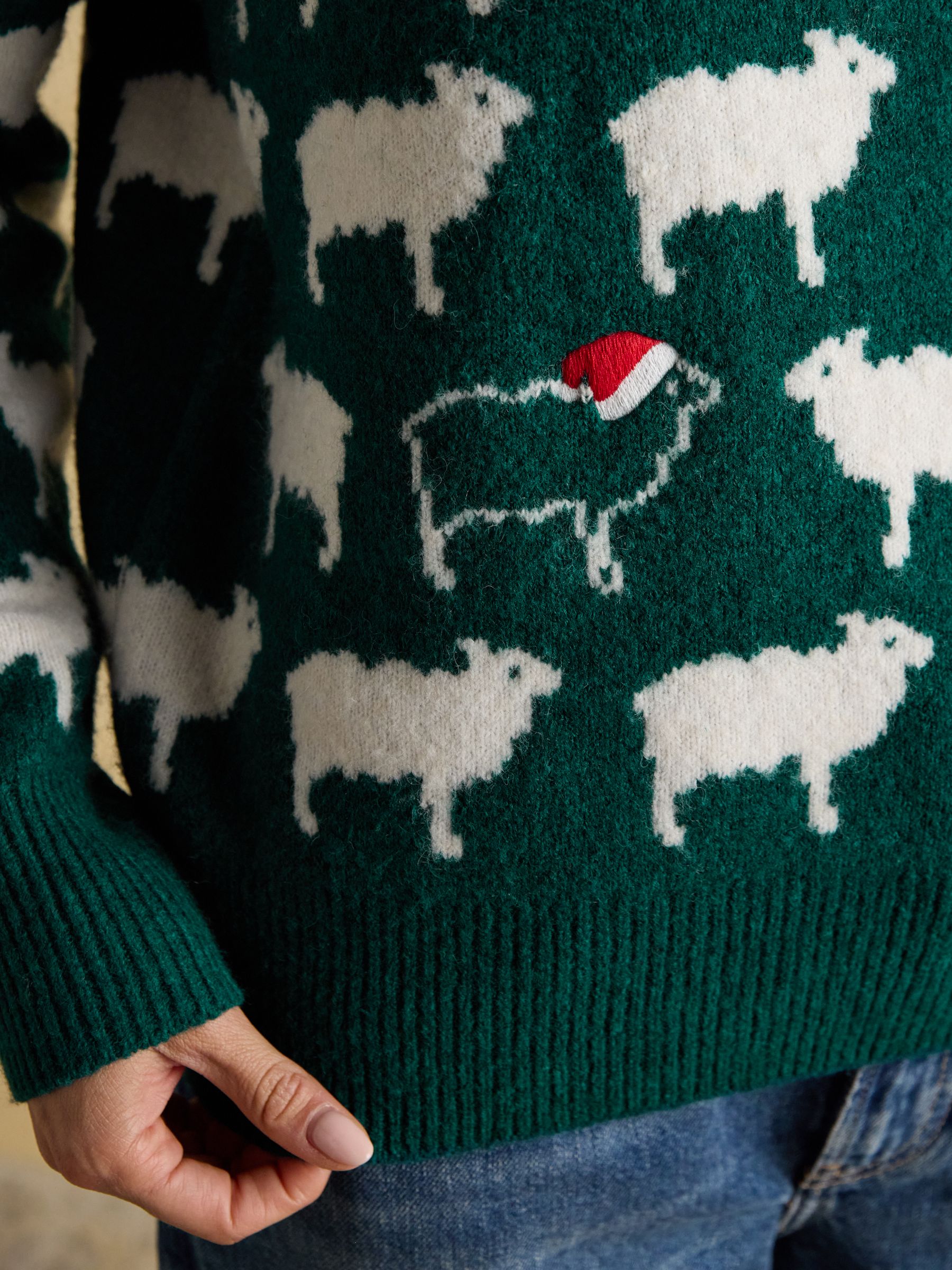 Knitted Green Fleece Navidad Christmas Jumper with Crew Neck - Image 7 of 8