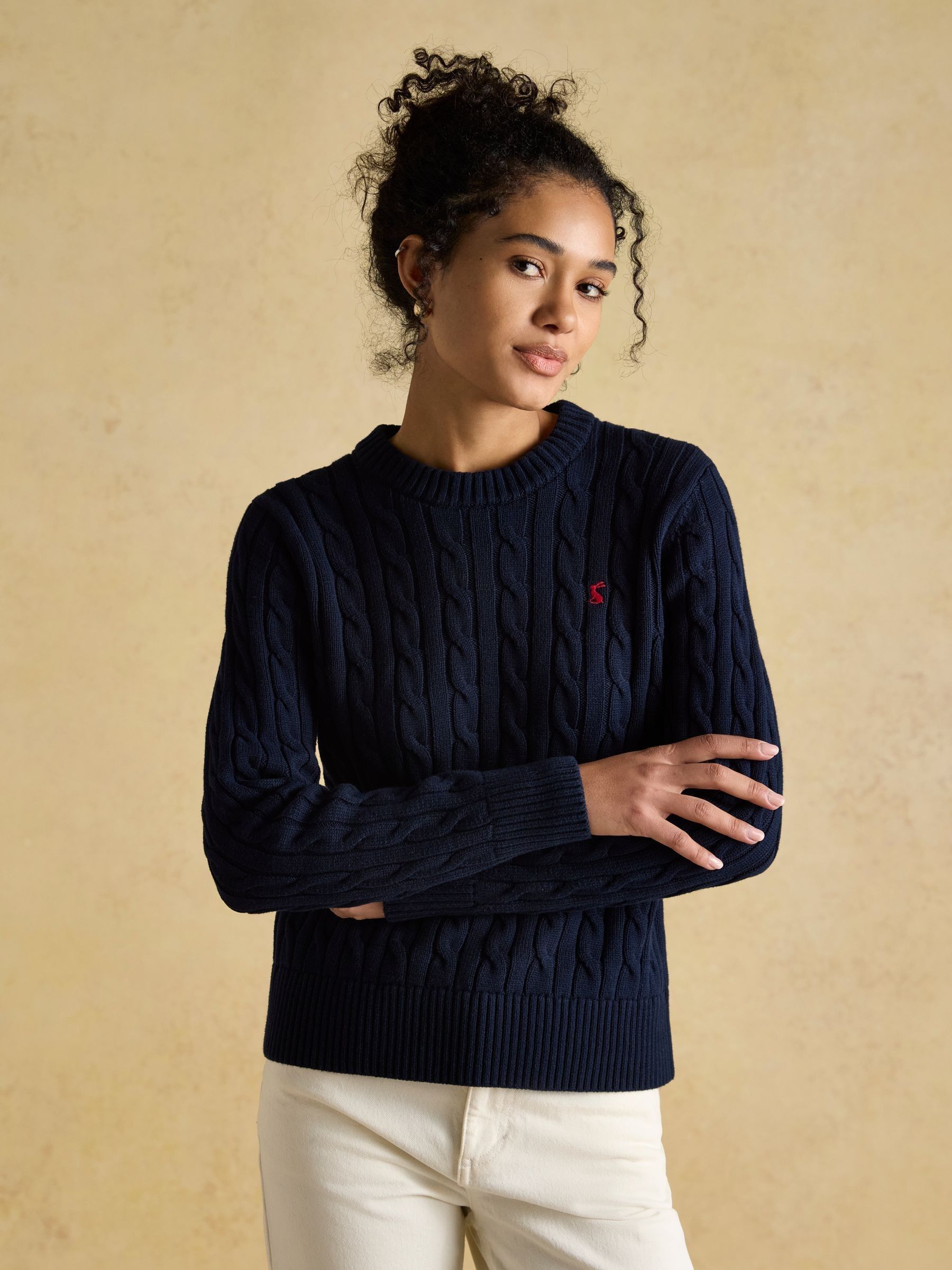 Classic Cable Navy Cotton Crew Neck Jumper - Image 1 of 6