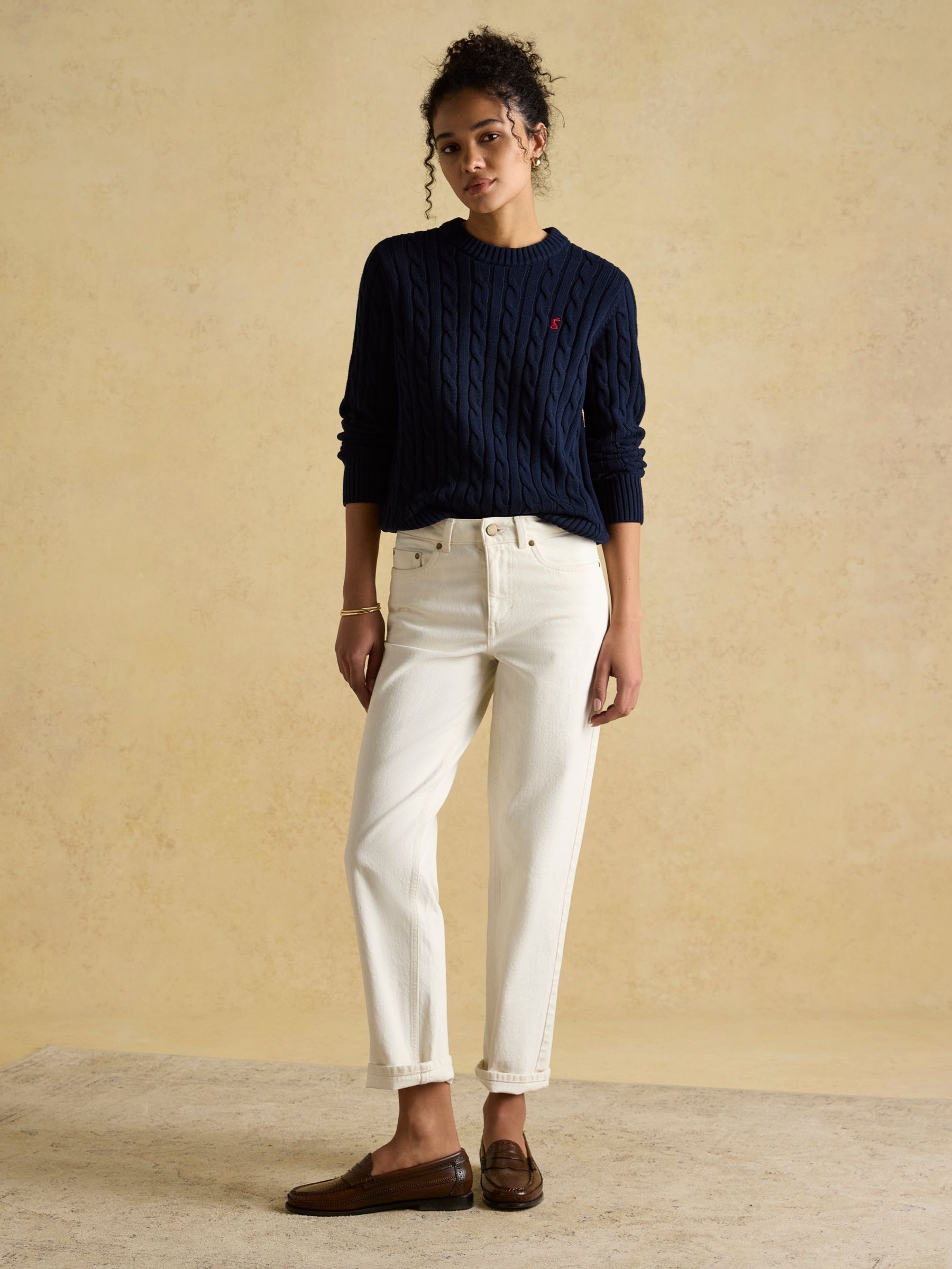 Classic Cable Navy Cotton Crew Neck Jumper - Image 4 of 6
