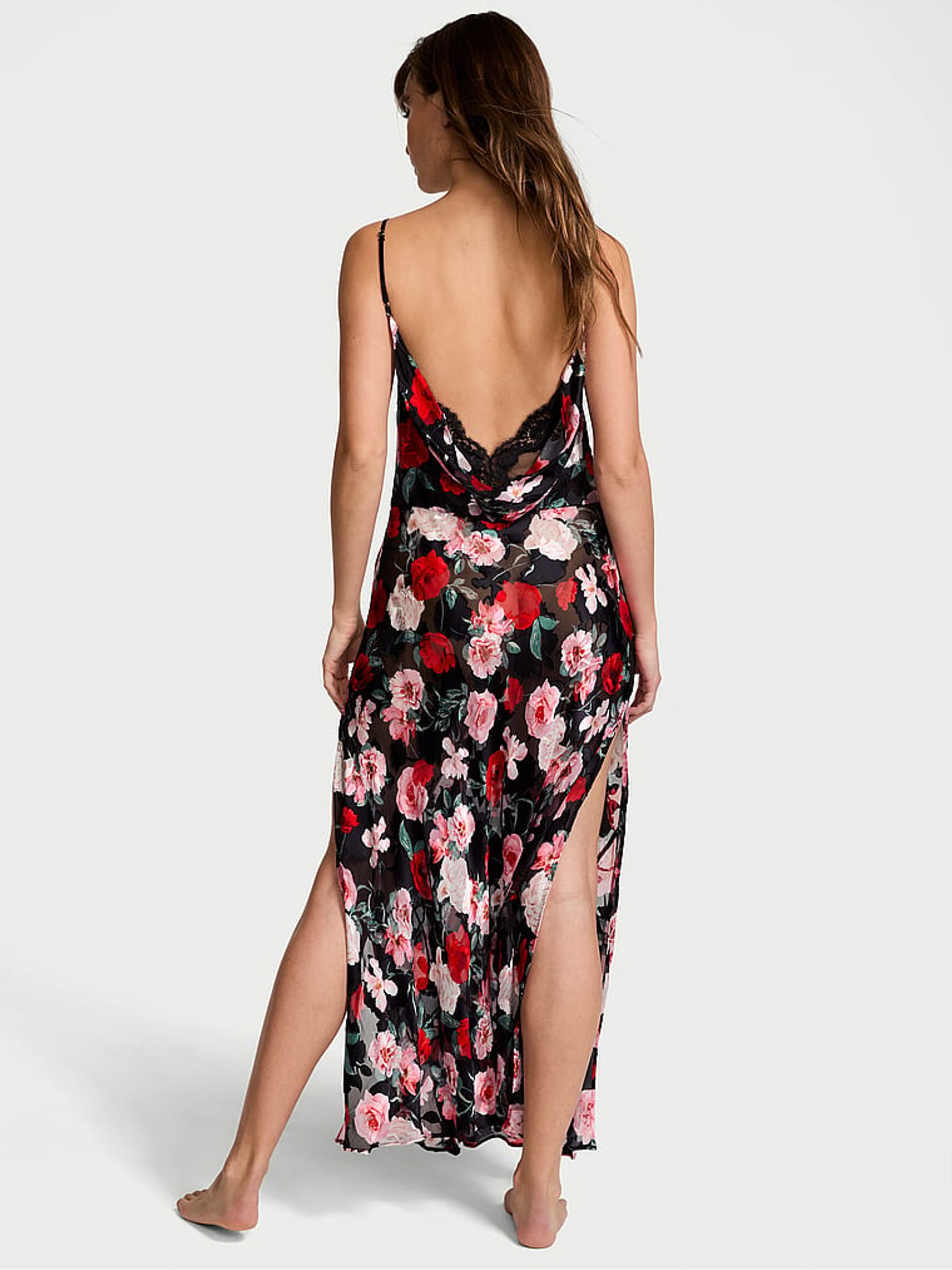 Black Floral Atelier Burnout Satin Plunge Dress - Image 2 of 4
