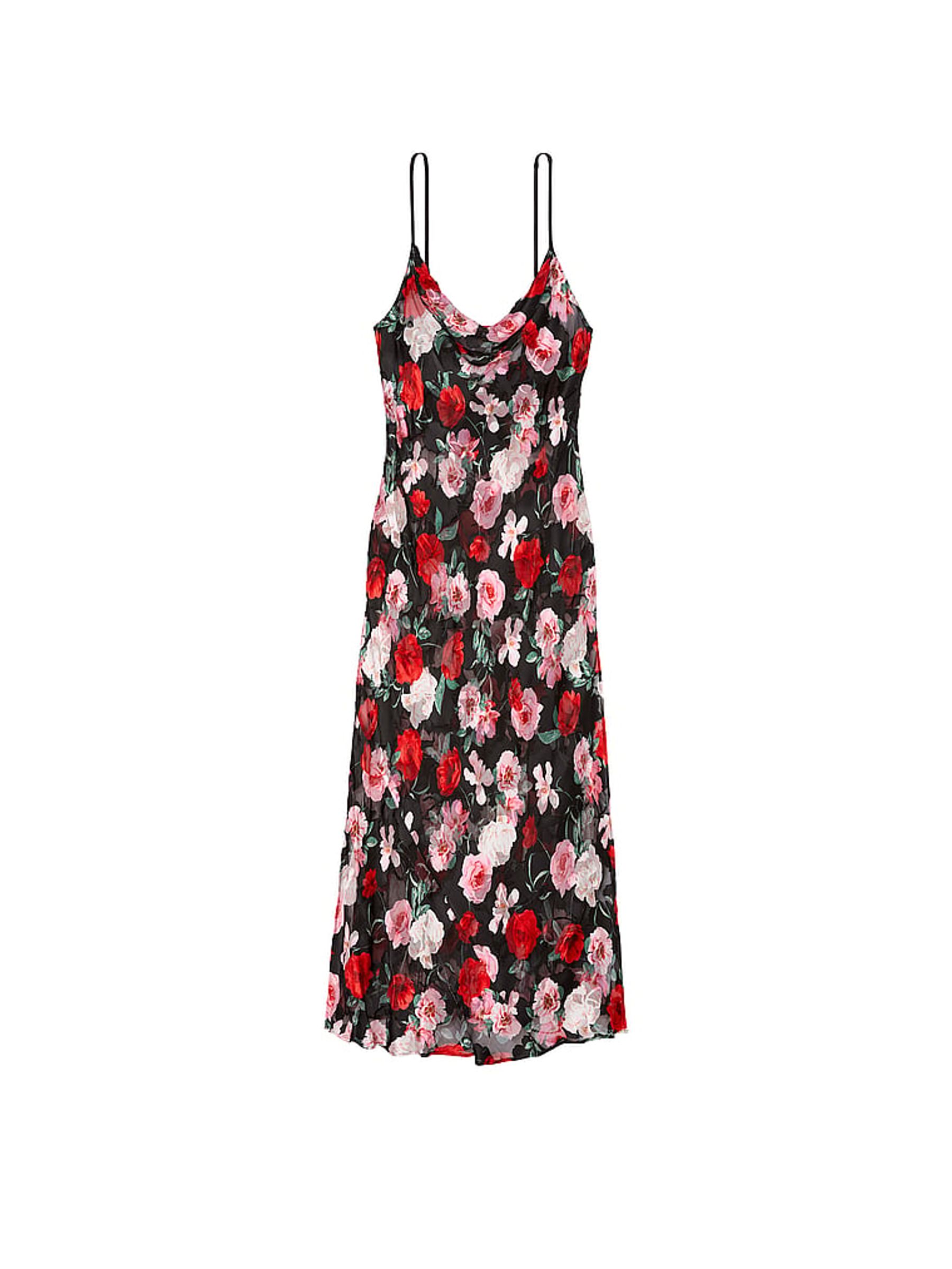 Black Floral Atelier Burnout Satin Plunge Dress - Image 3 of 4