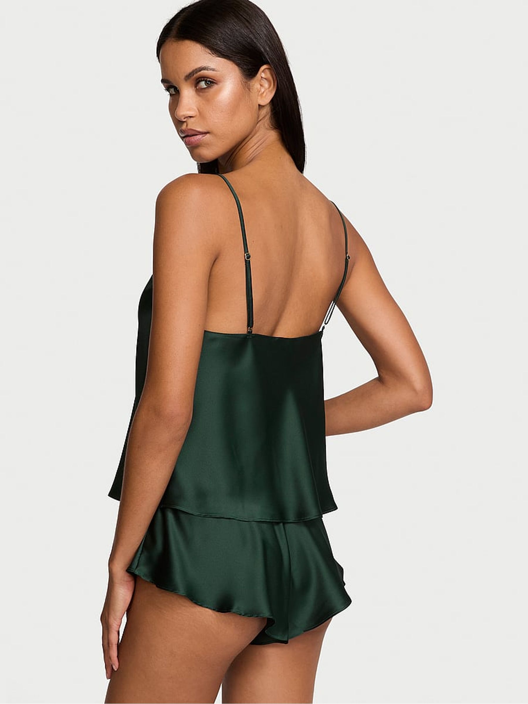 Botanical Green Satin Lace Trim Cami Set - Image 2 of 3