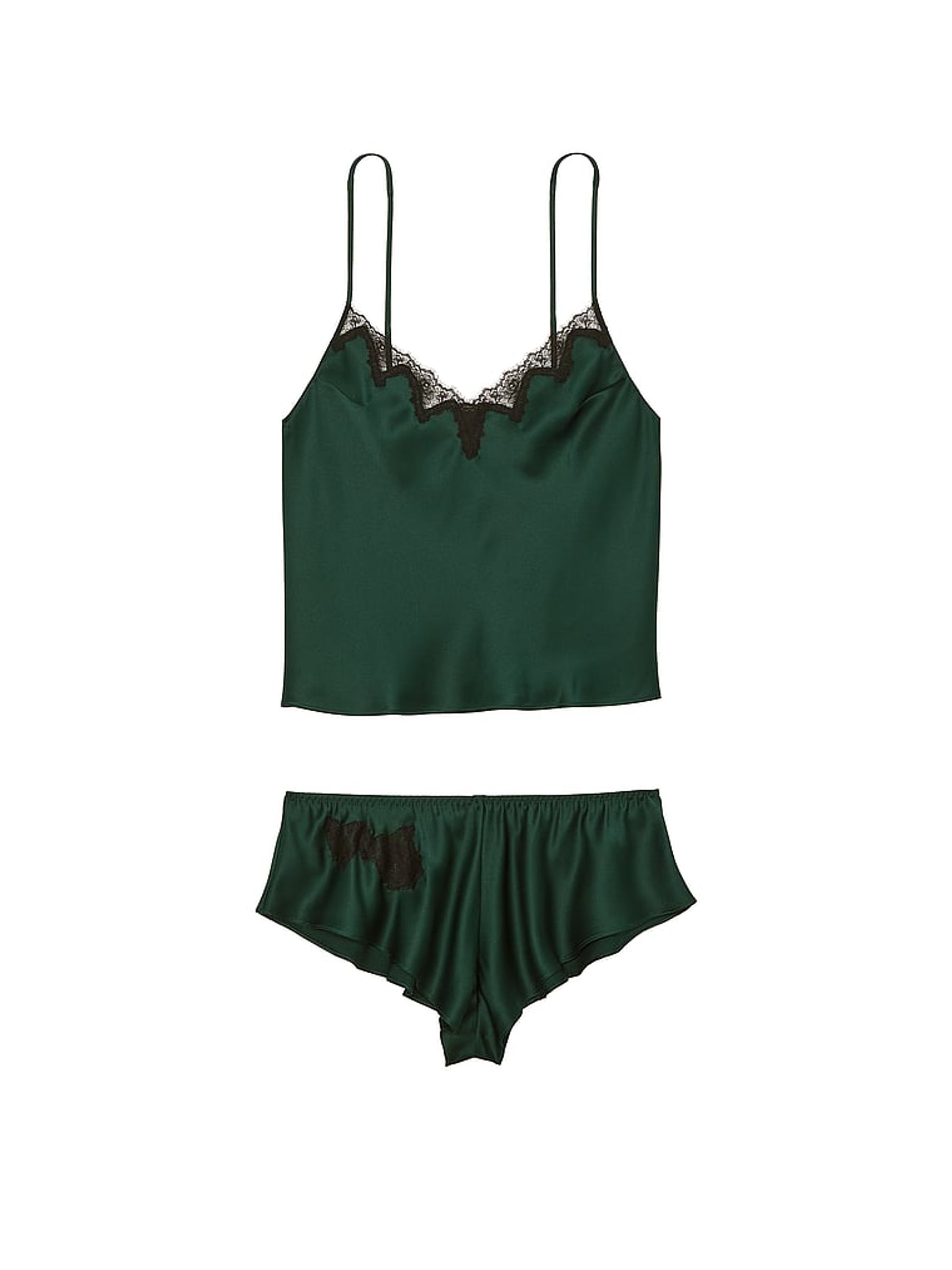 Botanical Green Satin Lace Trim Cami Set - Image 3 of 3