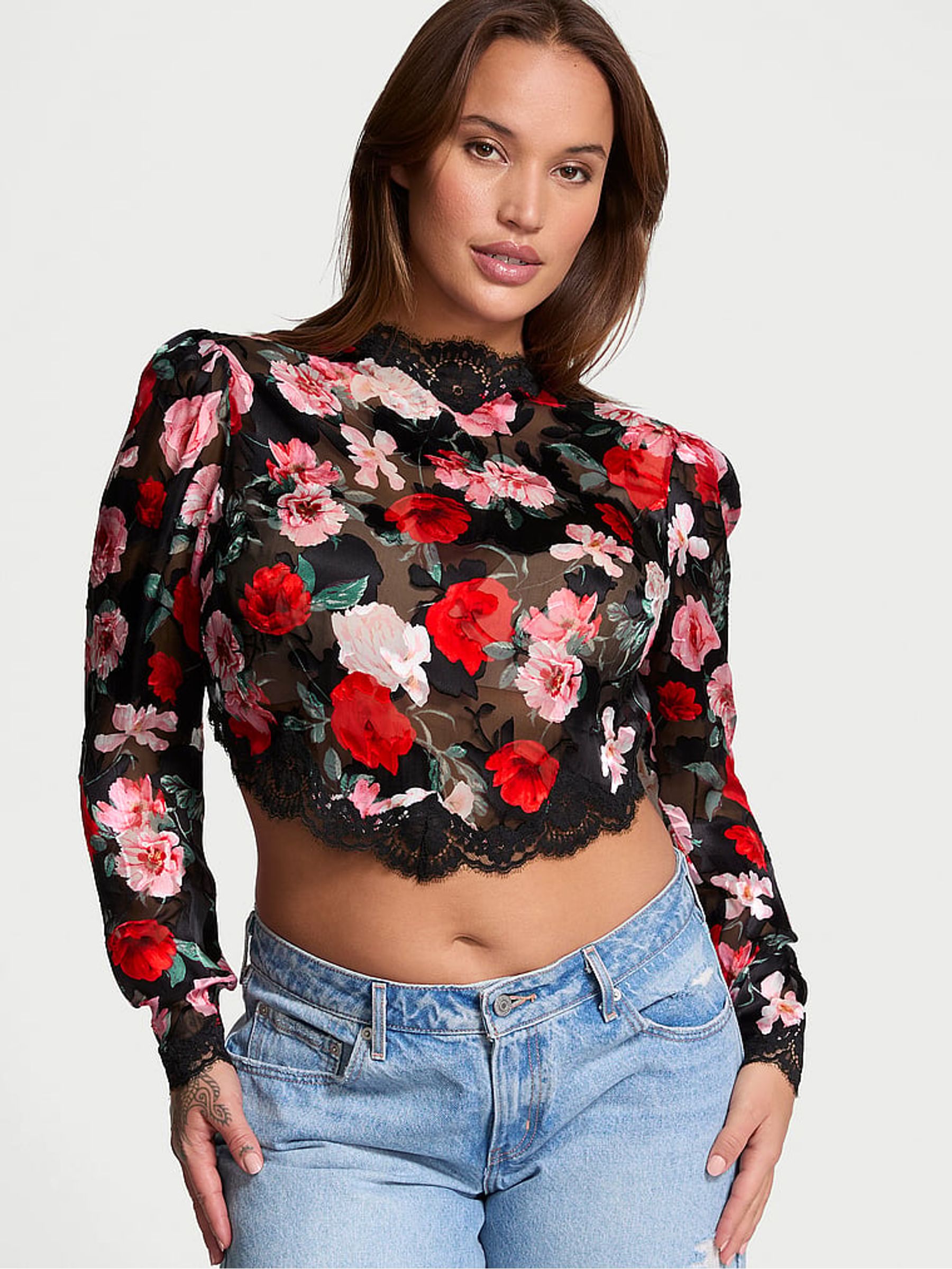 Black Floral Atelier Bolero Crop Top | Victoria's Secret Ireland