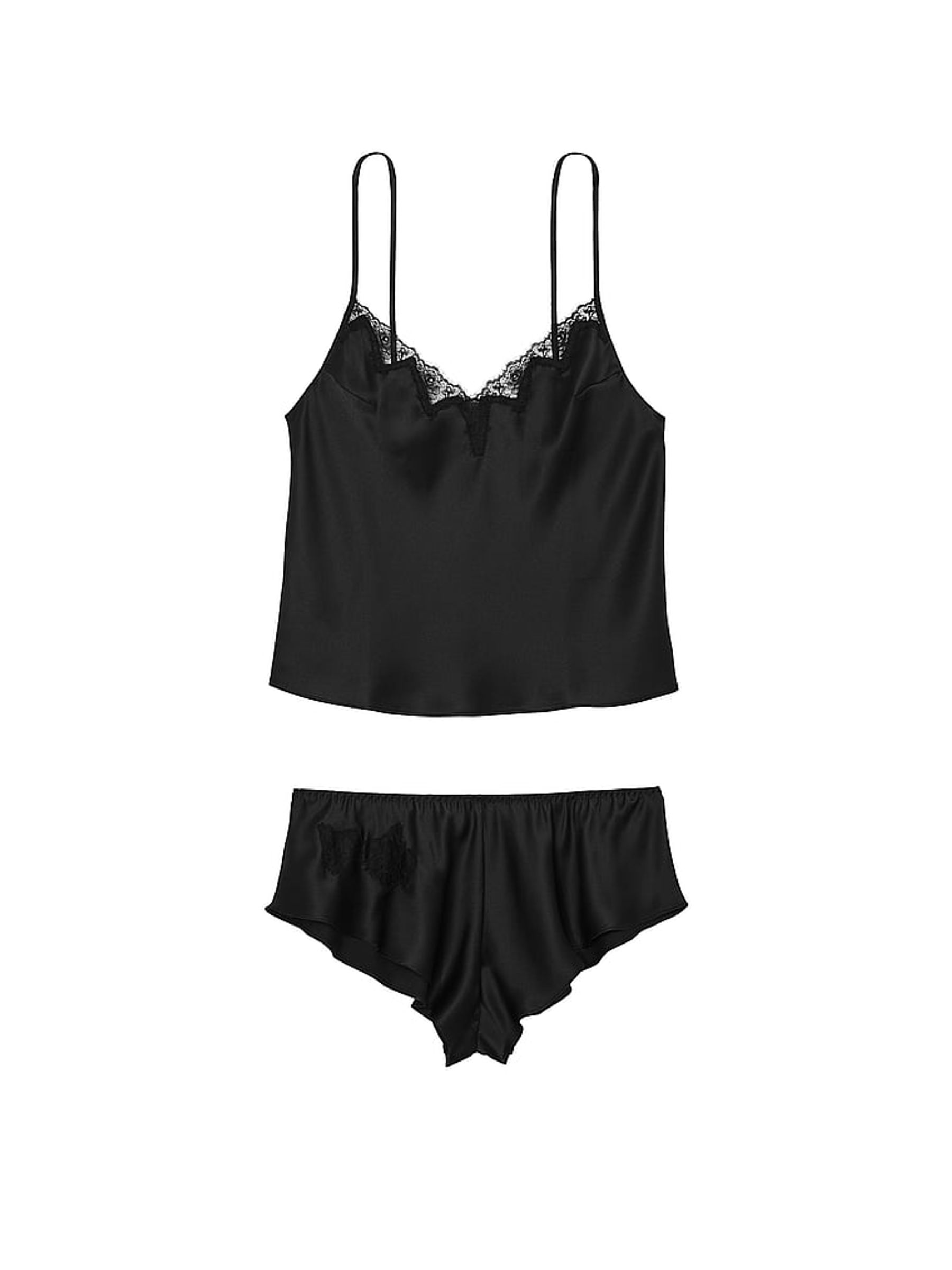 Black Satin Lace Trim Cami Set - Image 3 of 3