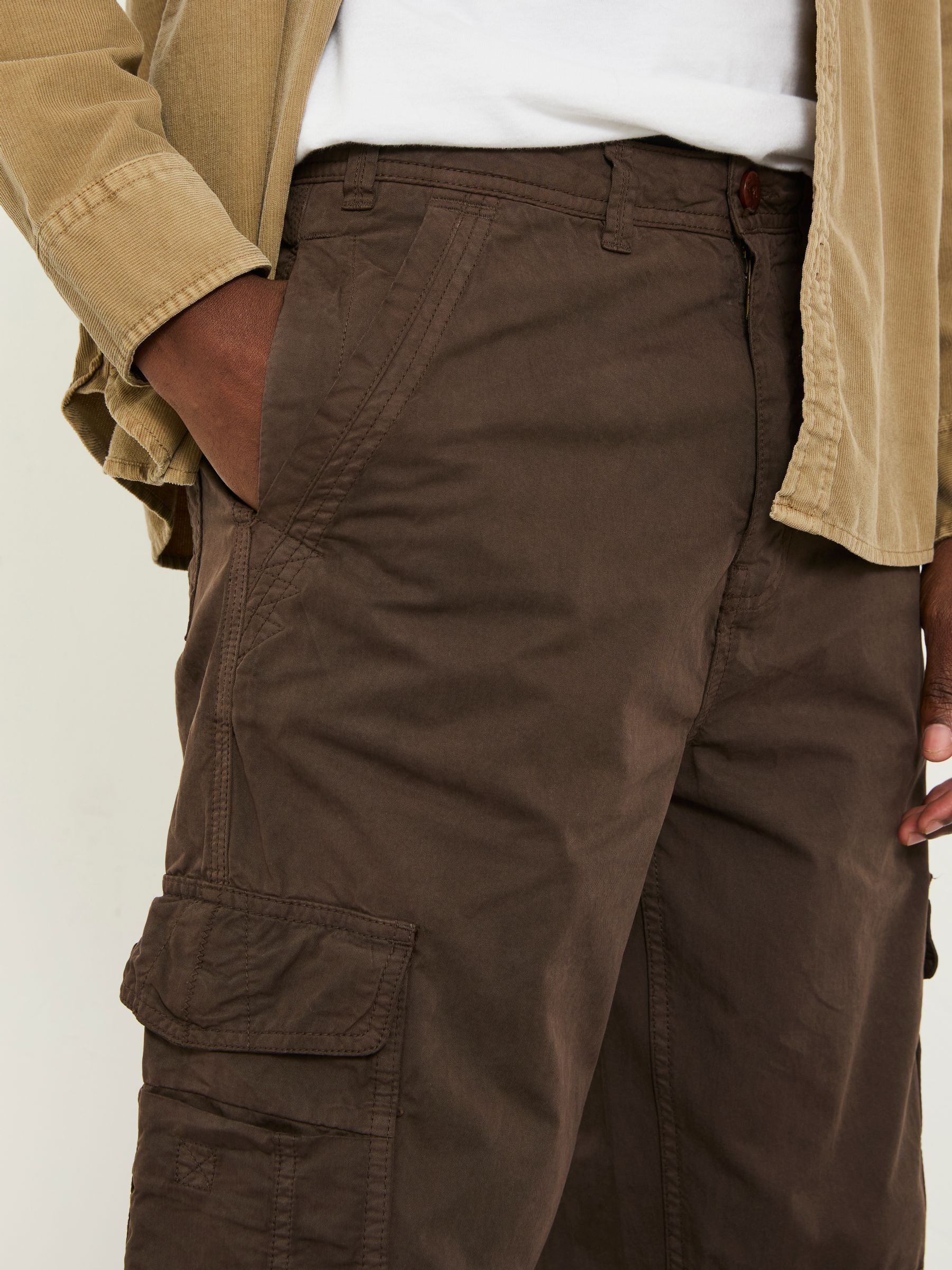 Bude Dark Brown Straight Fit Cargo Trousers | FatFace USA