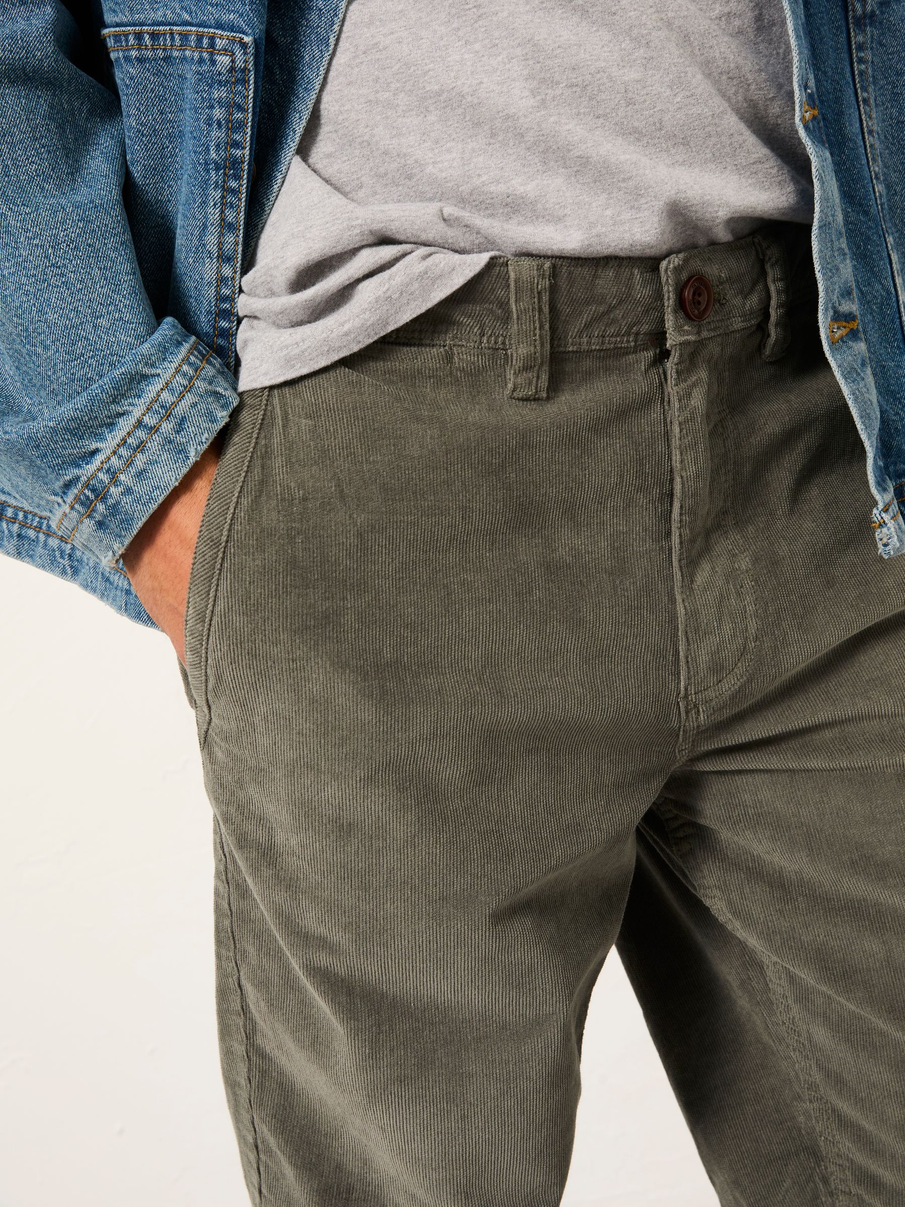 Dusky Green Straight Cord Chino Trousers - Image 3 of 6