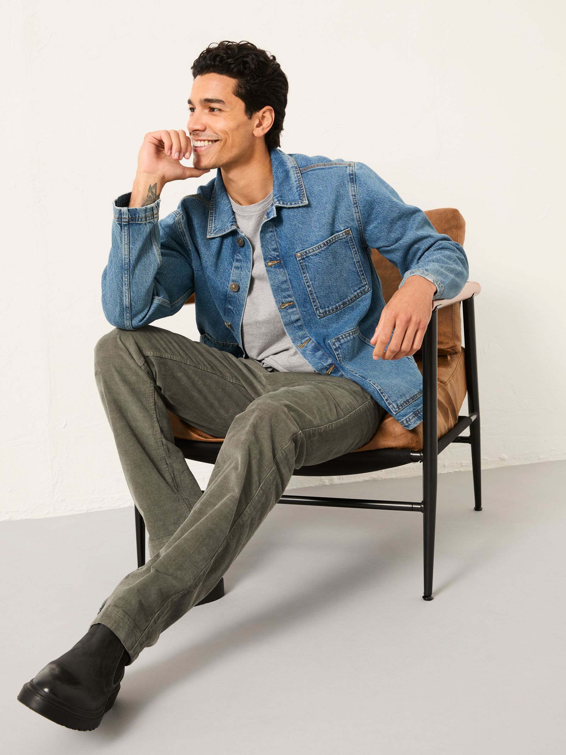 Dusky Green Straight Cord Chino Trousers - Image 4 of 6