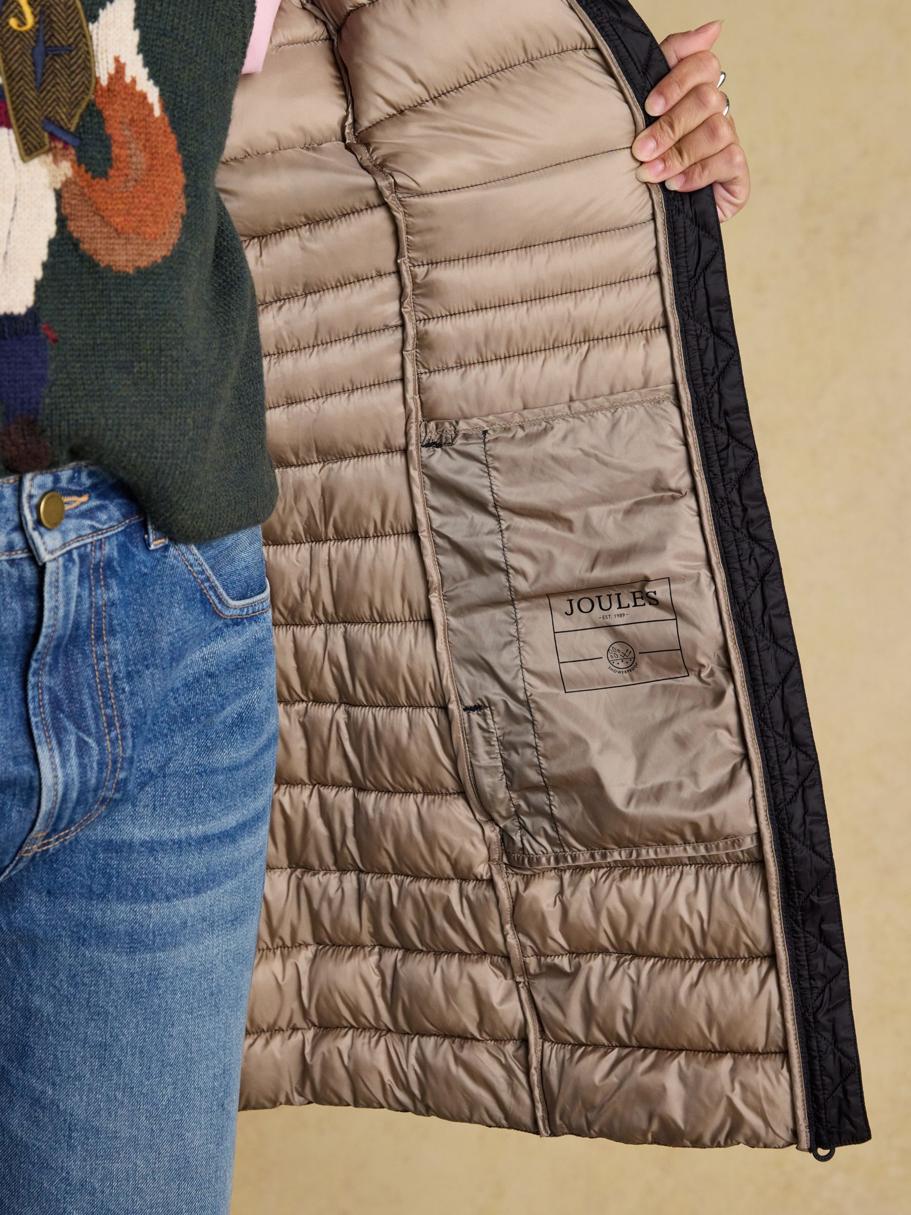 Kenley Black Showerproof Long Padded Coat with Hood - Image 8 of 9