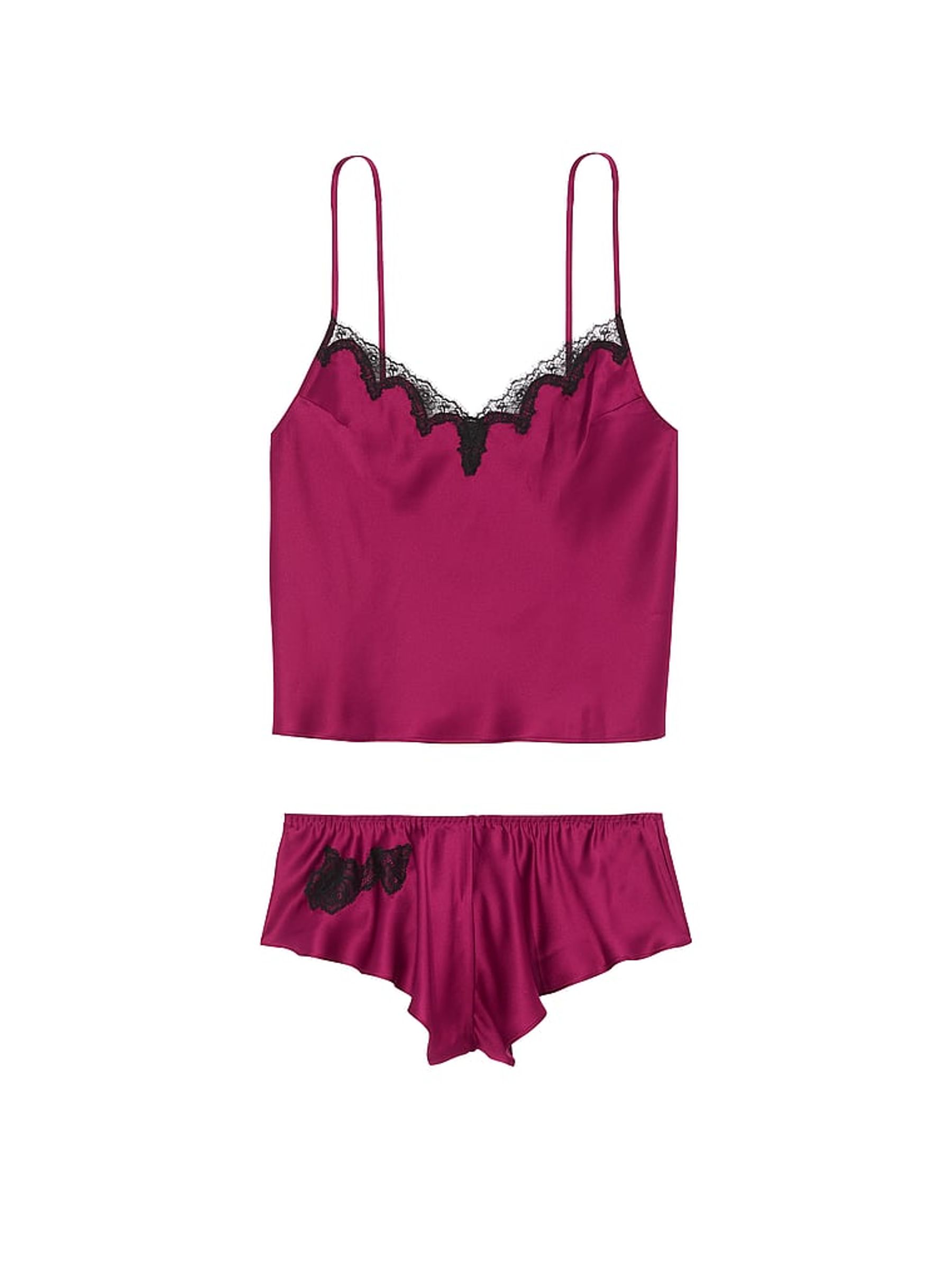 Campari Red Satin Lace Trim Cami Set - Image 5 of 5
