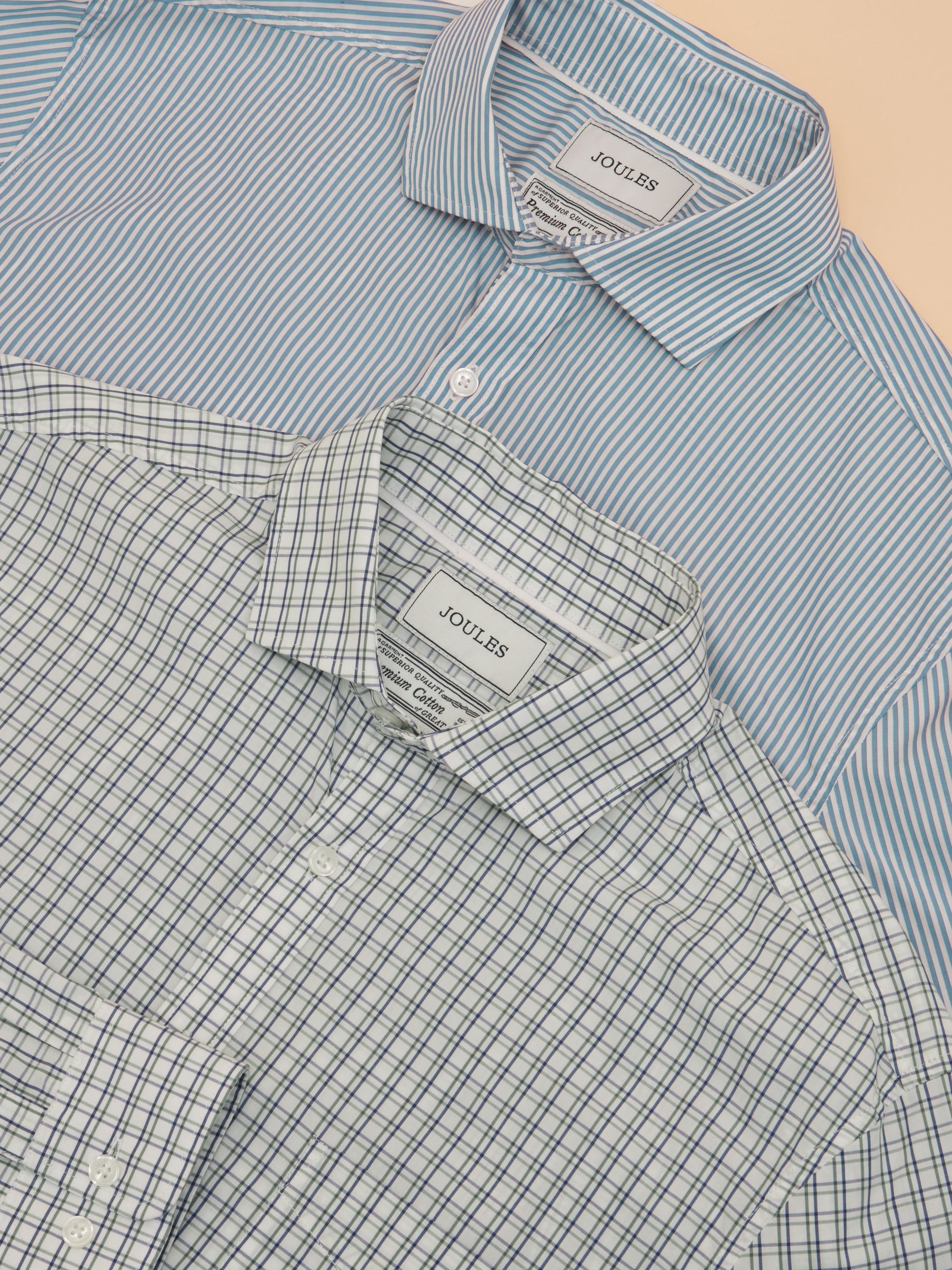 2 Pack Green Check /Blue Stripe Lightweight Cotton Shirts Classic Fit - Image 1 of 9