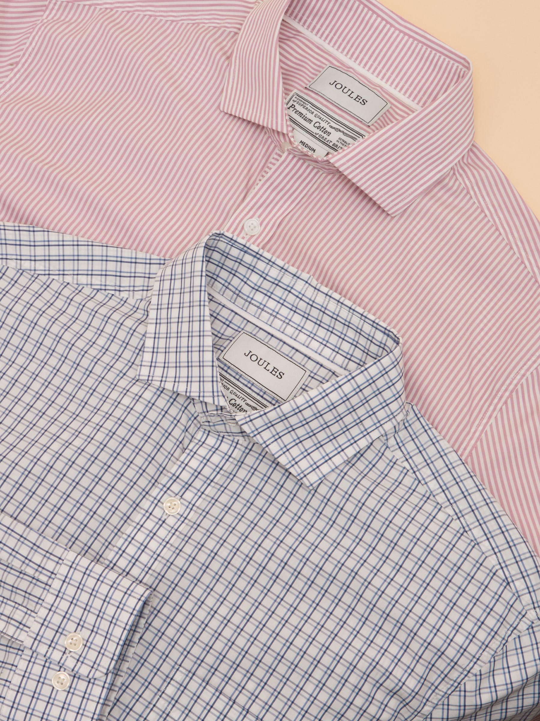 2 Pack Pink Stripe/Blue Check Lightweight Cotton Shirts Classic Fit - Image 1 of 11