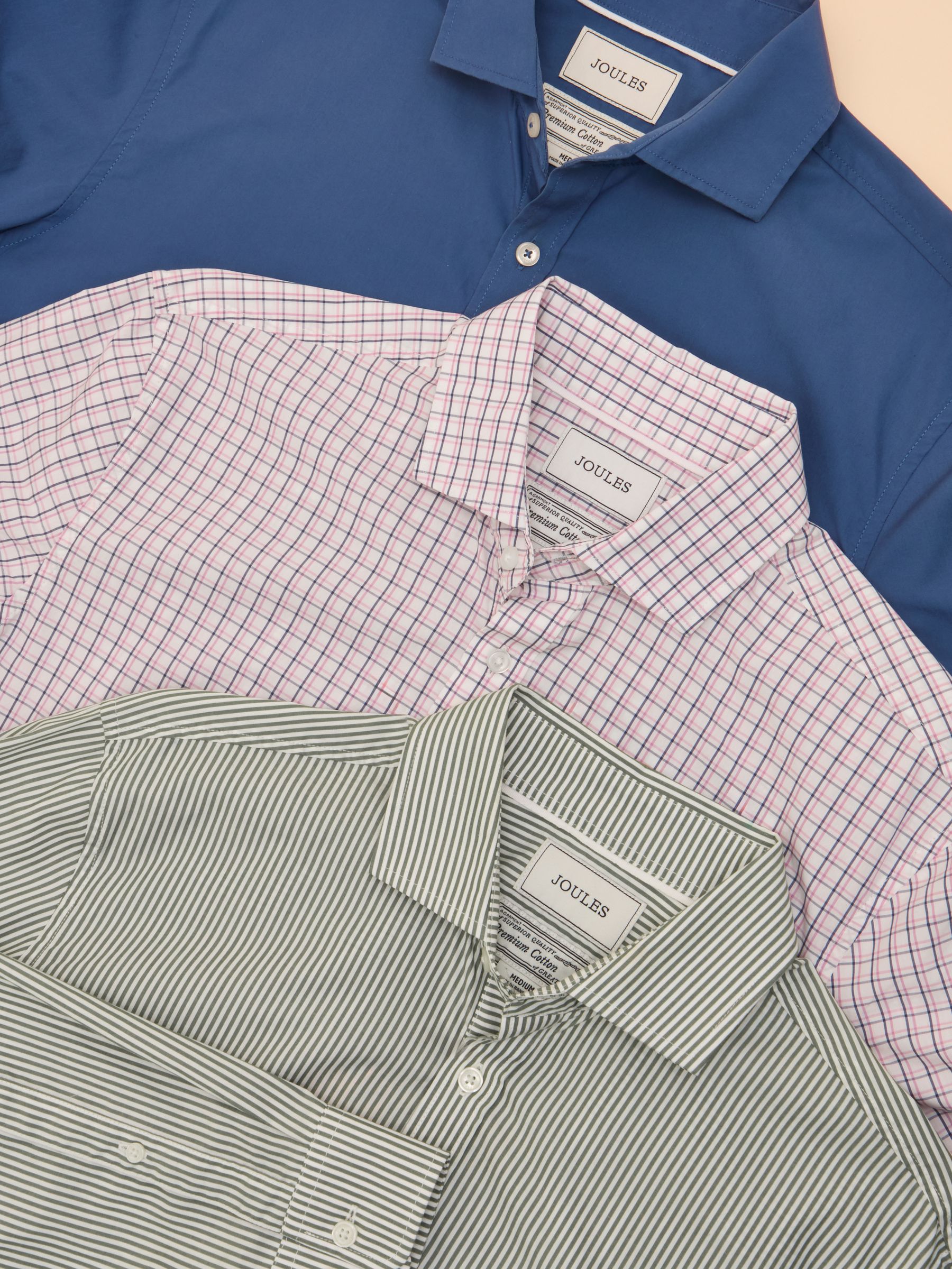 3 Pack Blue/ Pink Check / Green Stripe Lightweight Cotton Shirts Classic Fit - Image 1 of 13