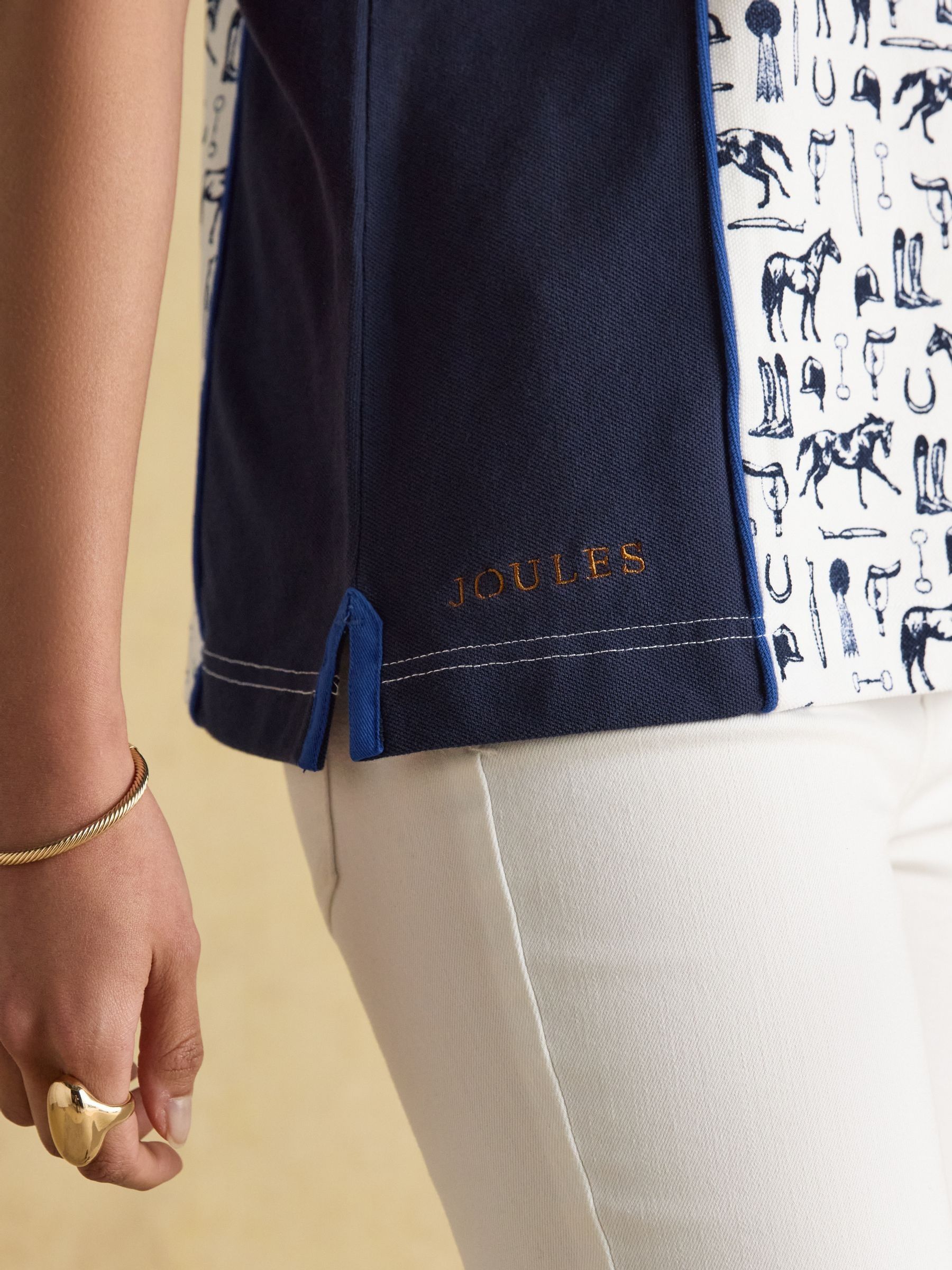 Official Blenheim Cream/Navy European Championship Horse Print Pique Polo Shirt - Image 10 of 14