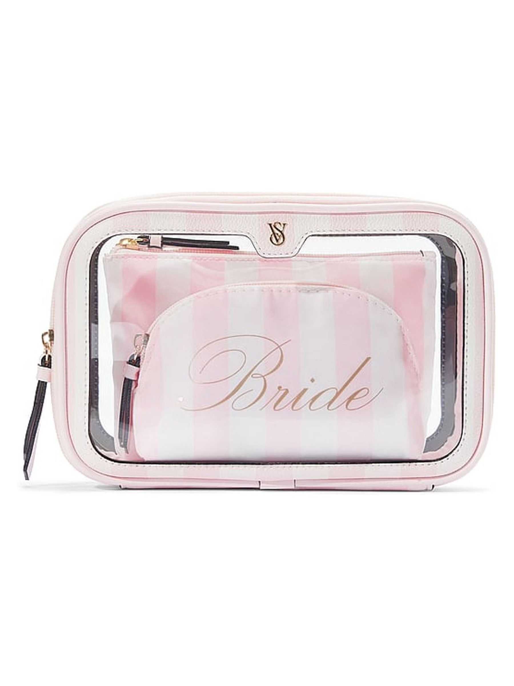 Bridal Pink Stripe Travel Trio Makeup Bag - Image 2 of 3