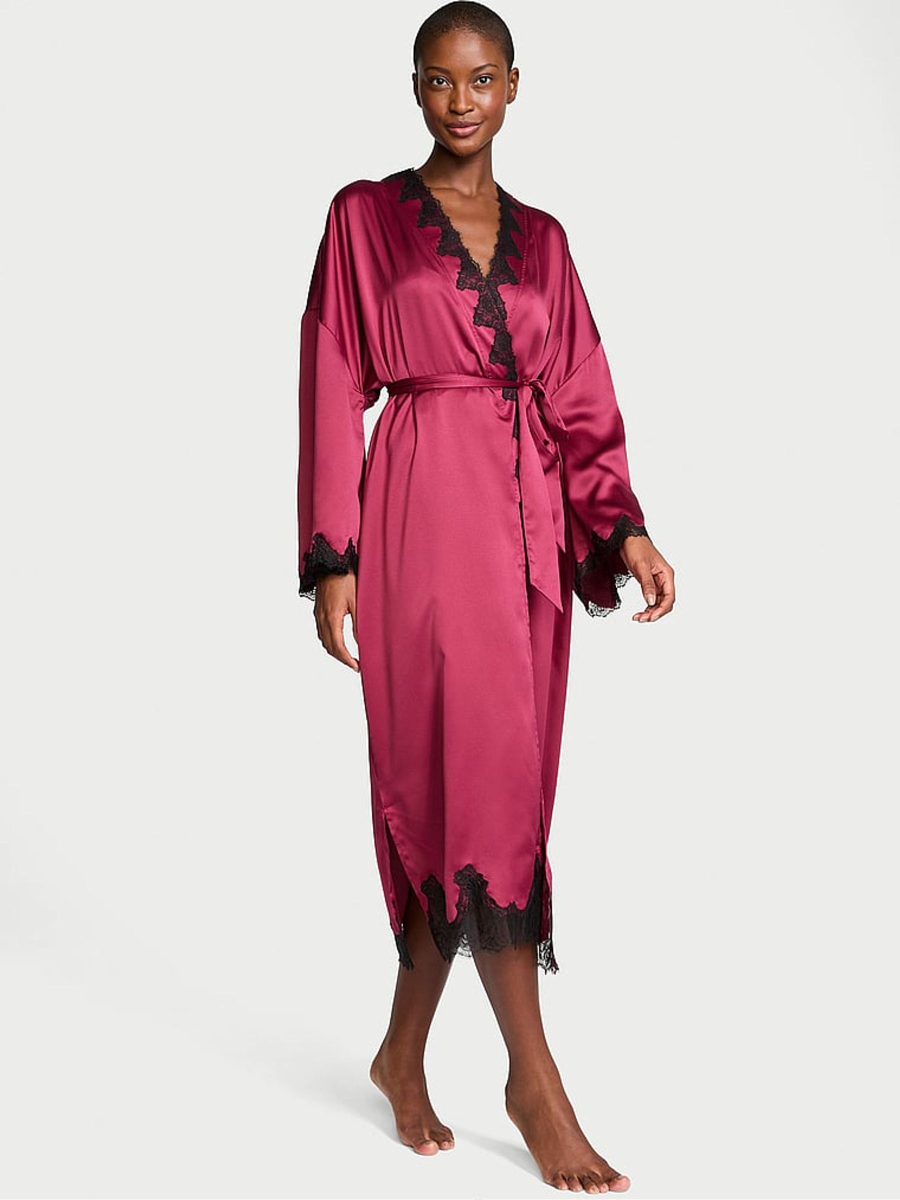 Campari Red Satin Lace Trim Open Back Robe | Victoria's Secret Ireland