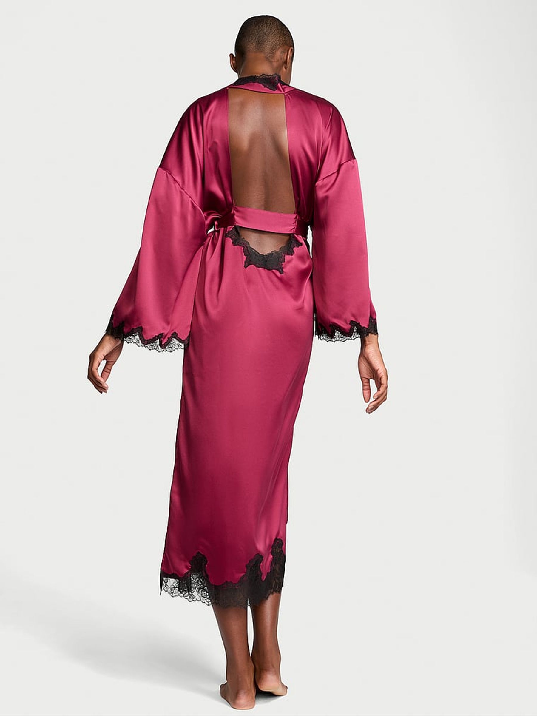 Campari Red Satin Lace Trim Open Back Robe - Image 2 of 4