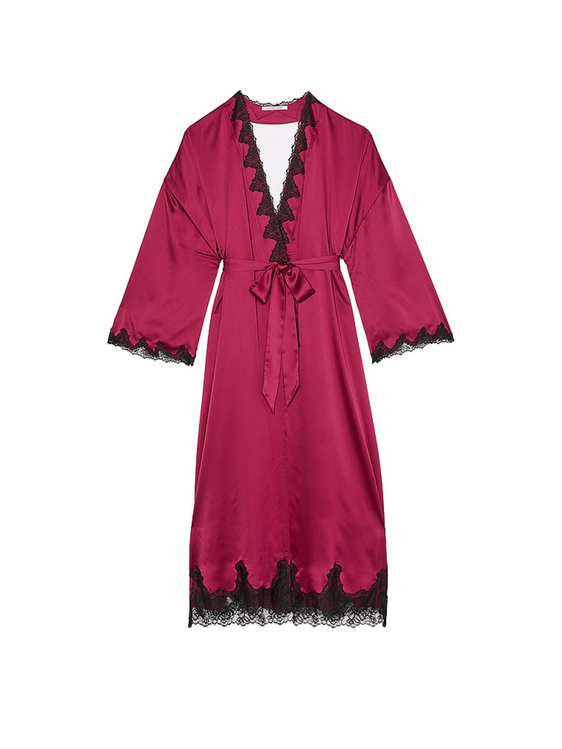 Campari Red Satin Lace Trim Open Back Robe - Image 4 of 4