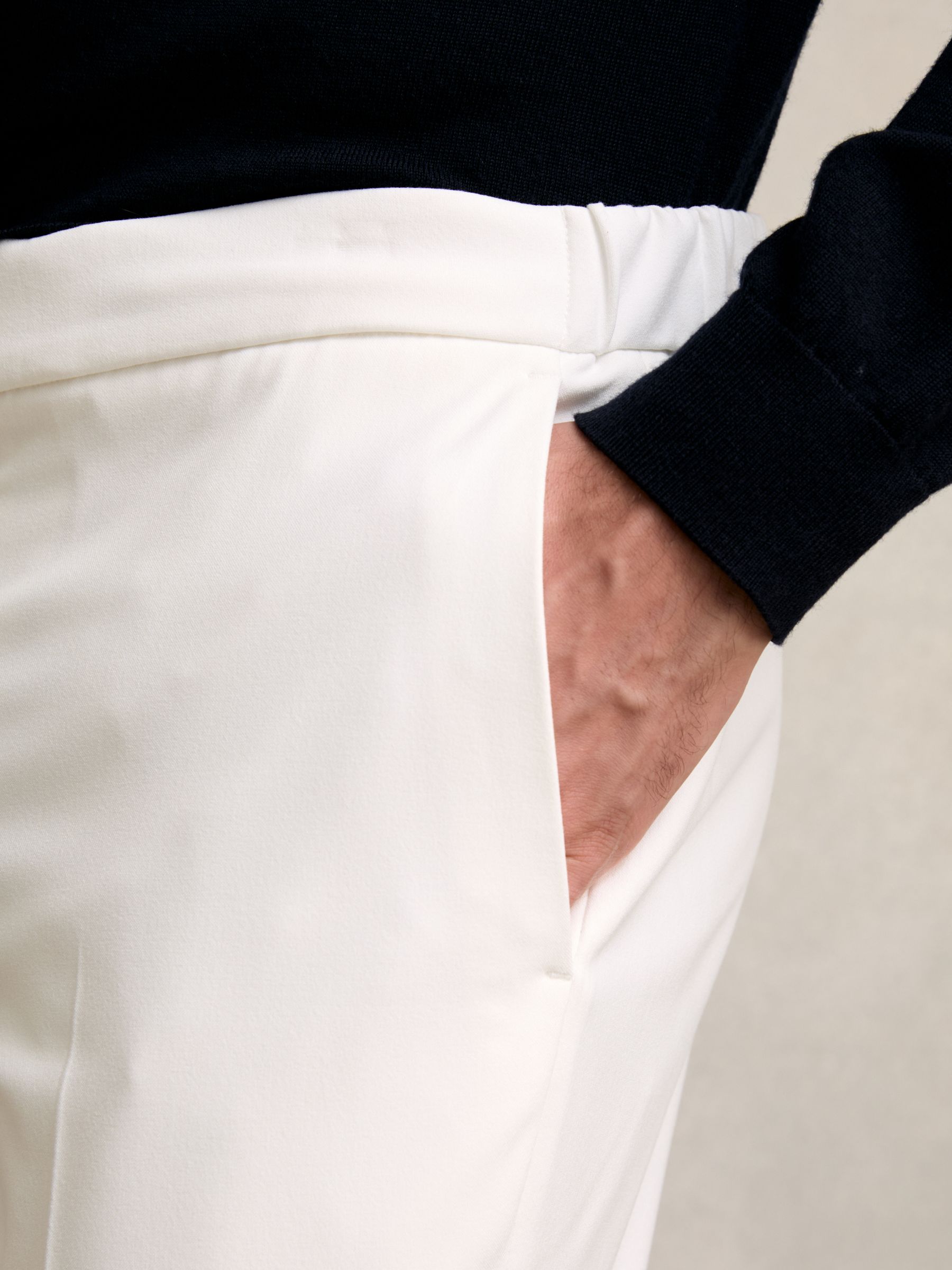 Stretch Slim Fit Drawstring Trousers in White - Image 3 of 5
