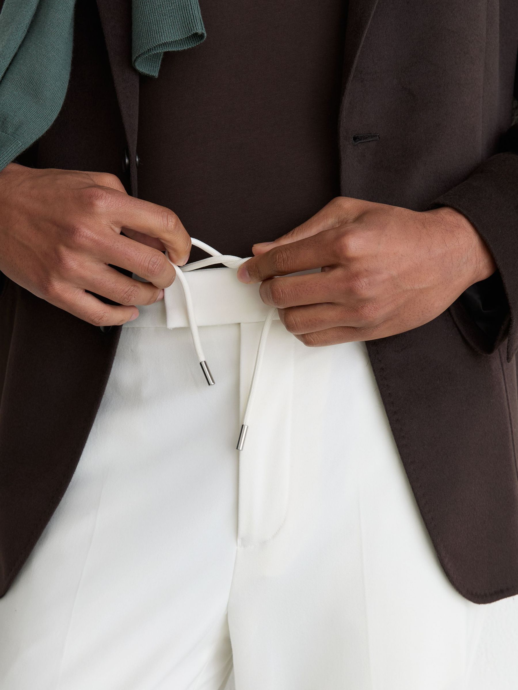 Stretch Slim-Fit Drawstring Trousers in White - Image 7 of 8