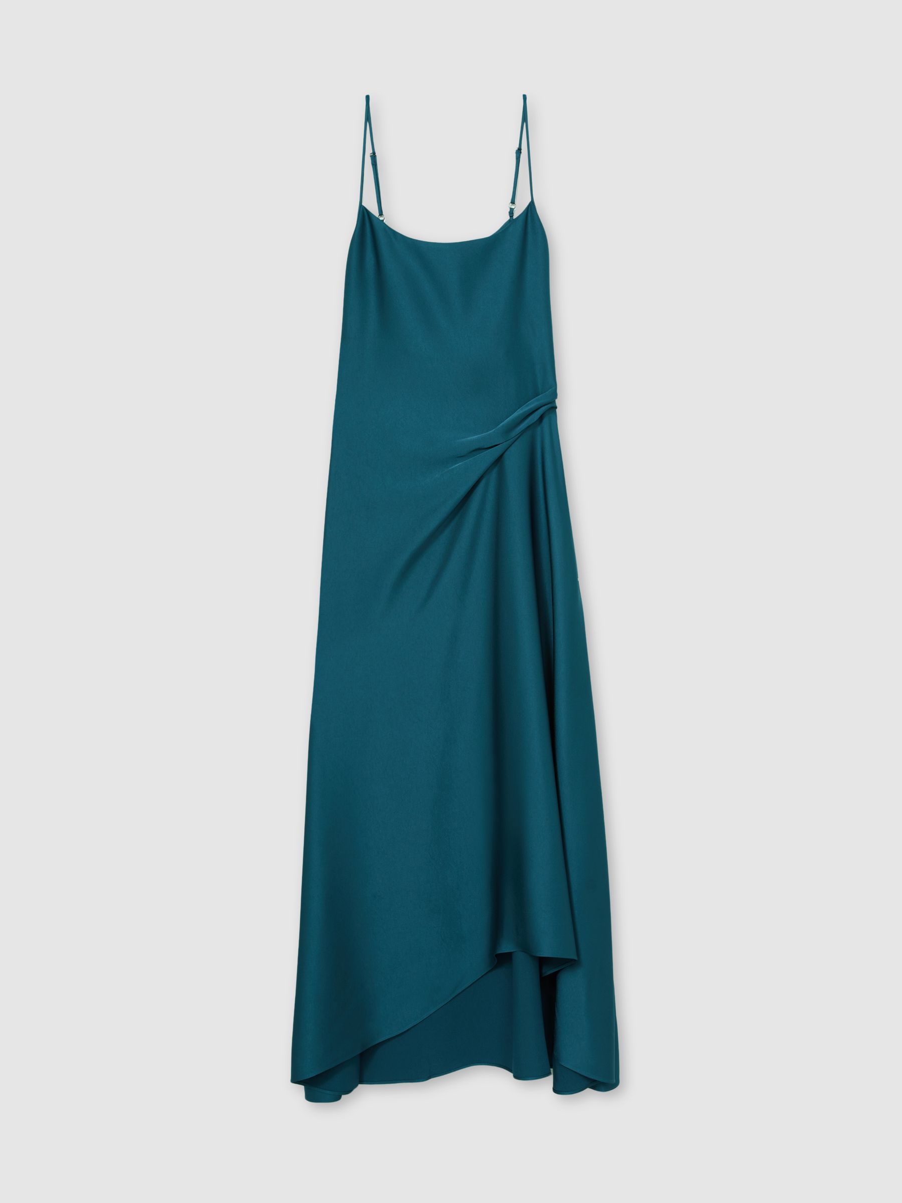 Satin Drape-Detail Slip Dress in Teal - Image 2 of 6