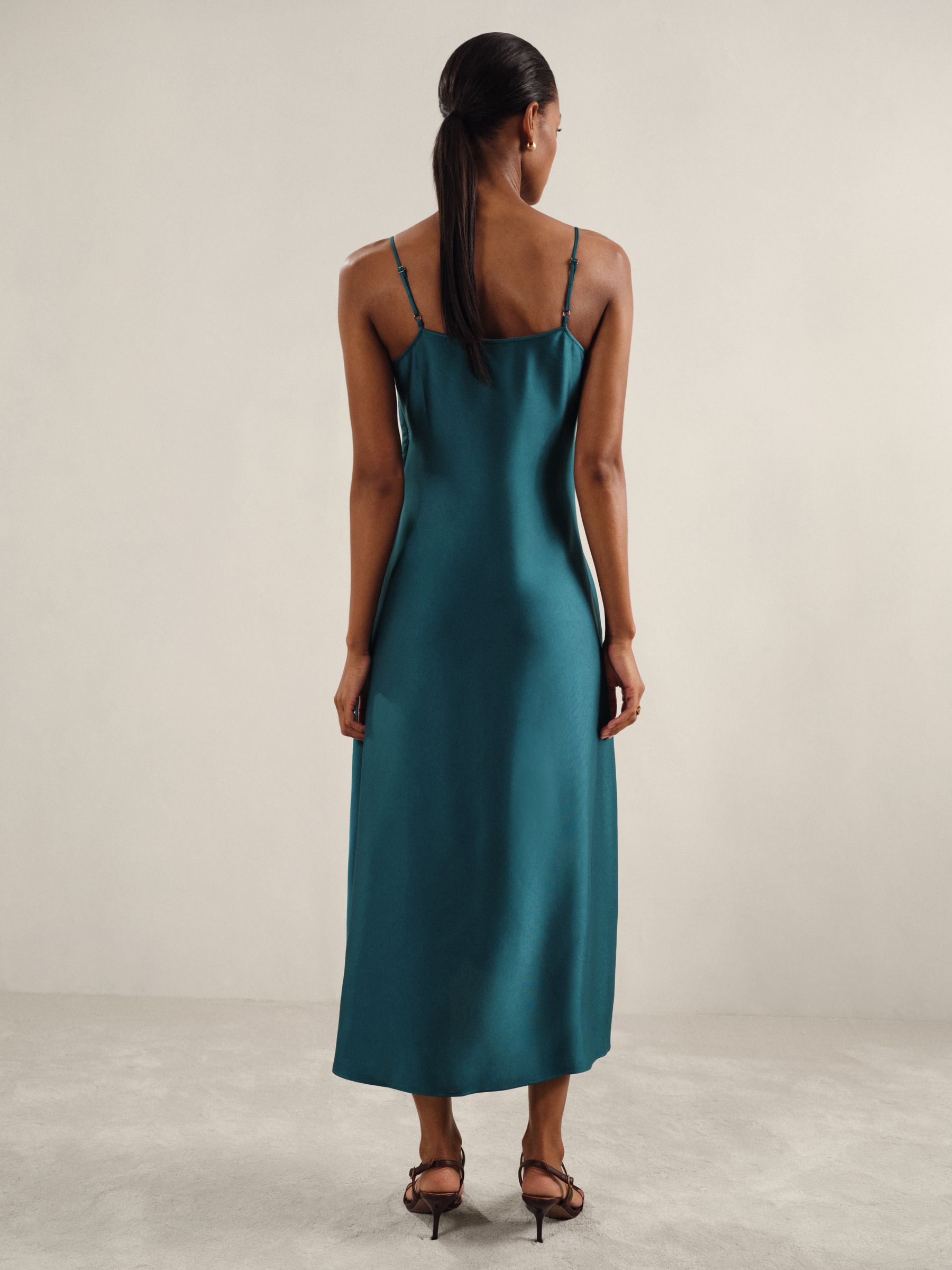 Satin Drape-Detail Slip Dress in Teal - Image 4 of 6