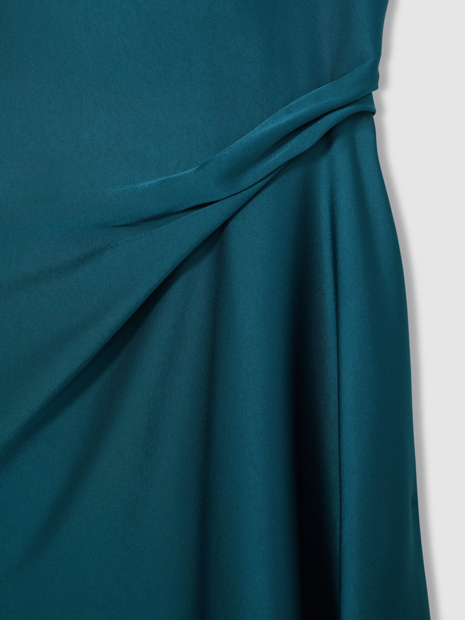 Satin Drape-Detail Slip Dress in Teal - Image 6 of 6