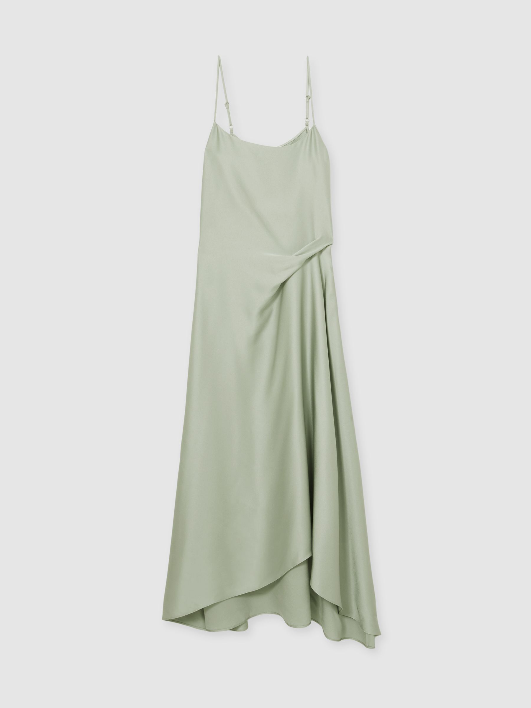 Satin Drape-Detail Slip Dress in Sage - Image 2 of 6