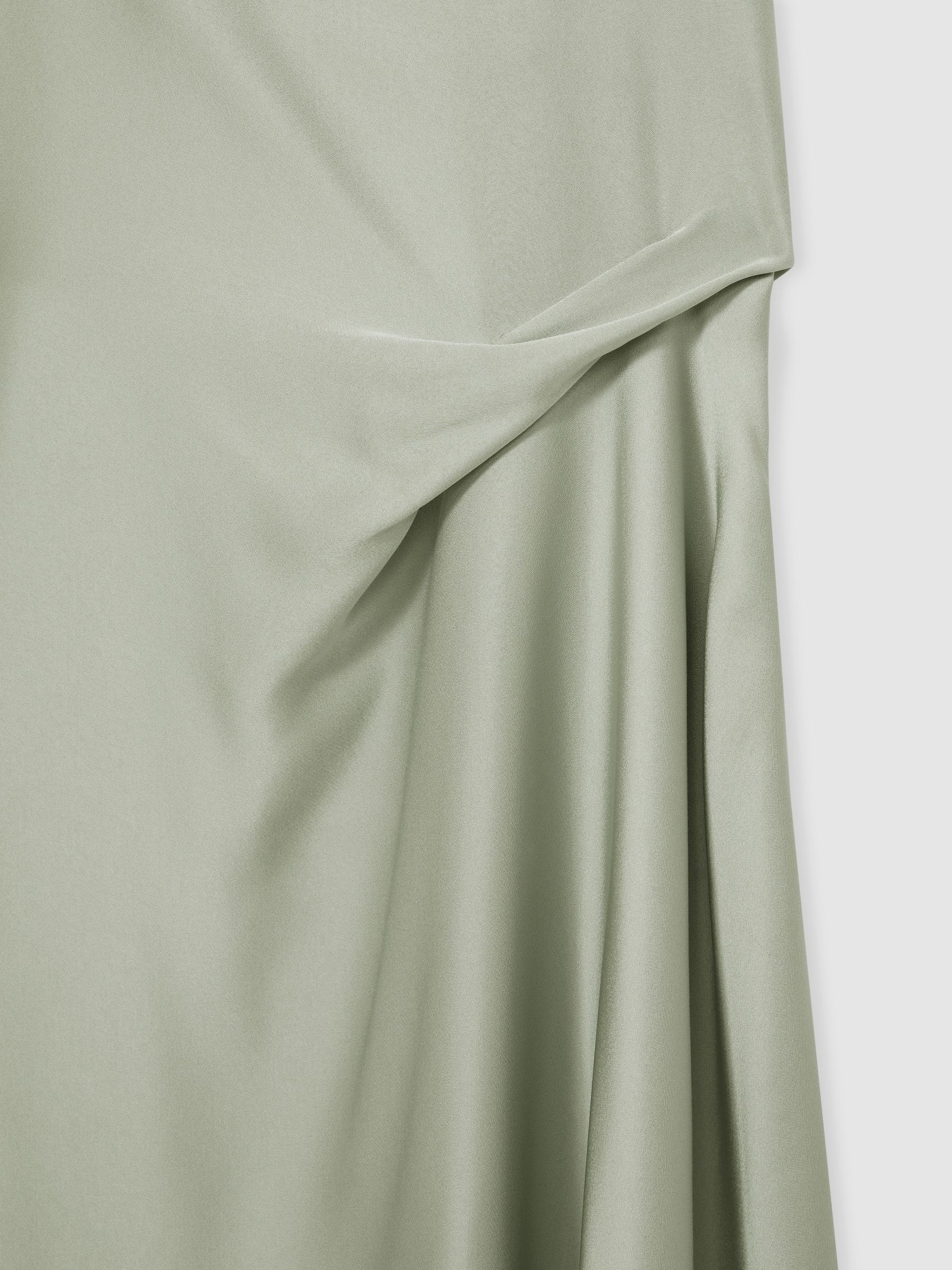 Satin Drape-Detail Slip Dress in Sage - Image 6 of 6
