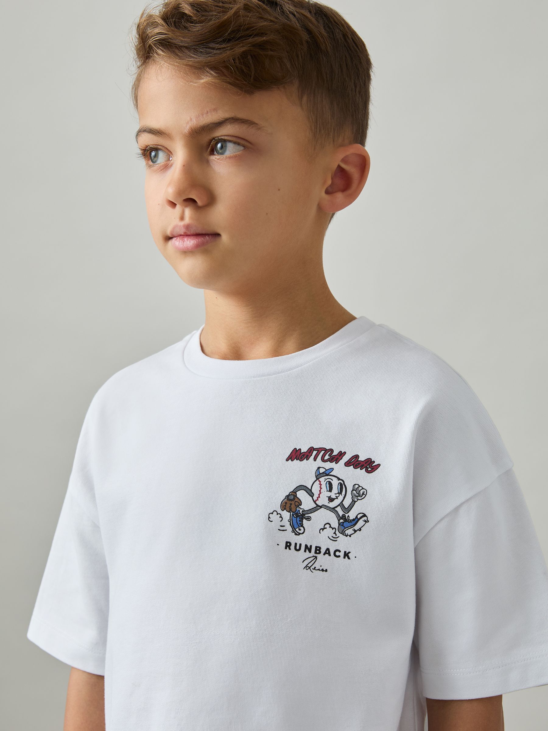 3-9 yrs Cotton Oversized Match Day T-Shirt in Off White - Image 3 of 5
